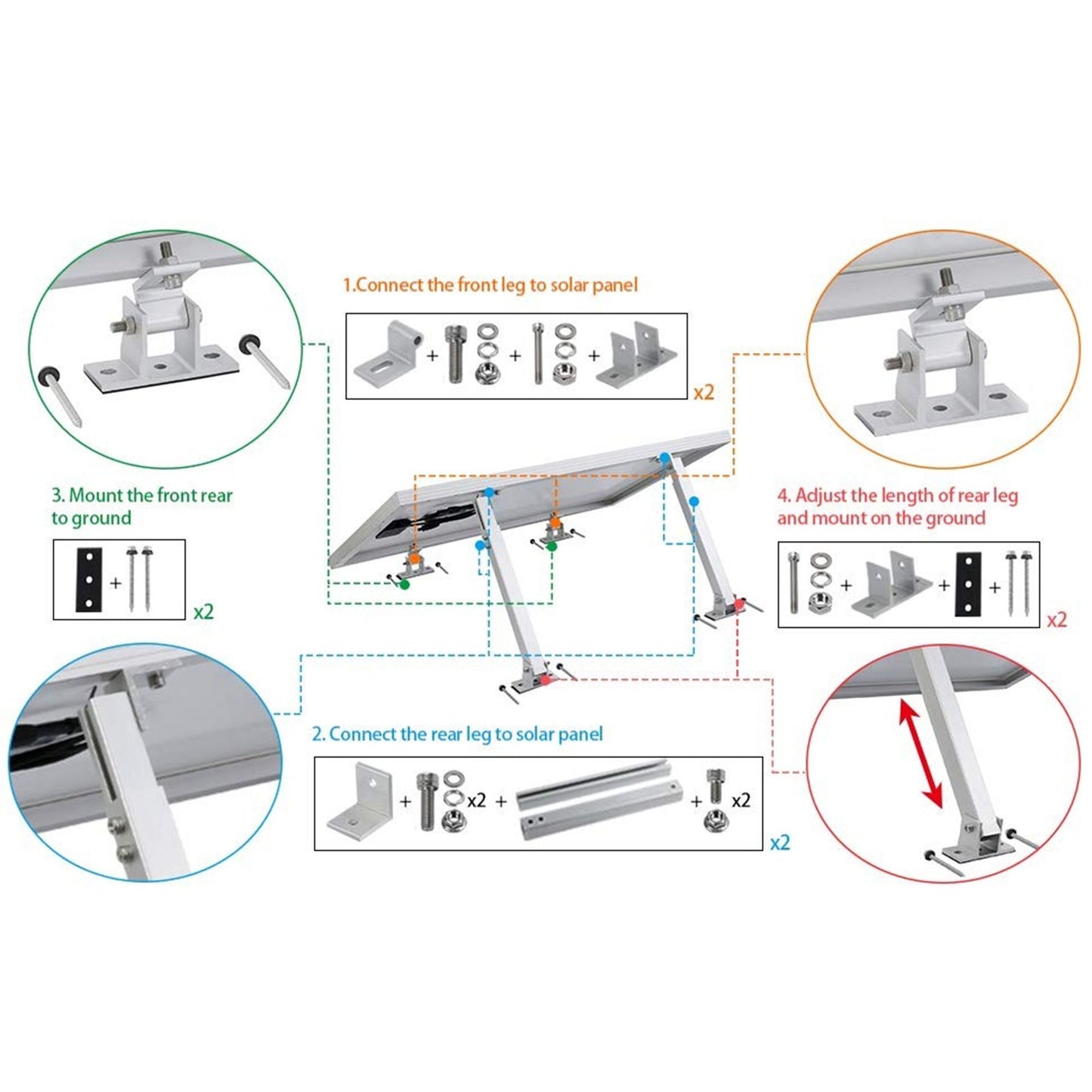 Solar Panel Holder Set 15 to 30 Degrees Adjustable Bracket Solar Panel Mount Bracket Set V1294-YM0512-221024TW041