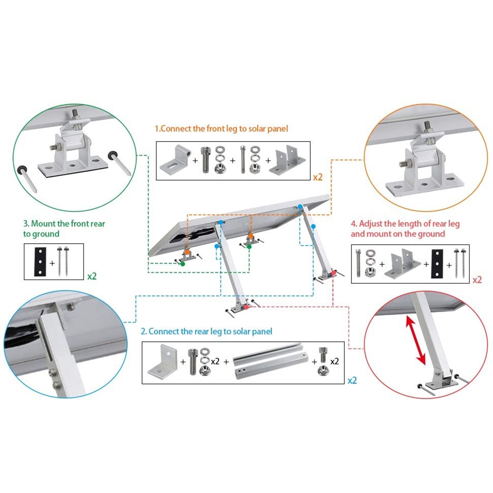 Solar Panel Holder Set 15 to 30 Degrees Adjustable Bracket Solar Panel Mount Bracket Set V1294-YM0512-221024TW041