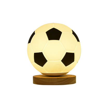 Soccer Remote Control LED Night Light Solid Wood Glass Small Table Lamp Remote Dimming Bedside Bedroom Study V1294-YM0512-221121SU01-1