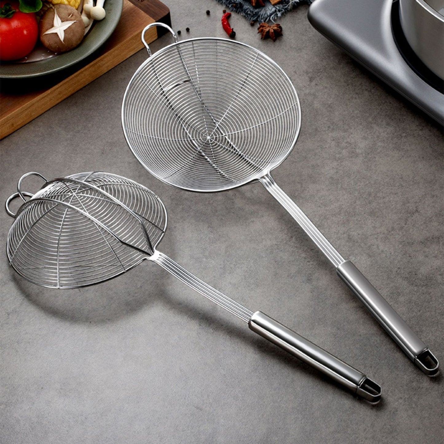 Strainer Spoon Long Stainless Steel Anti Scald Safe Slotted Ladle for Kitchen Cooking Frying Spaghetti V1294-YM0512-221202LD03-4