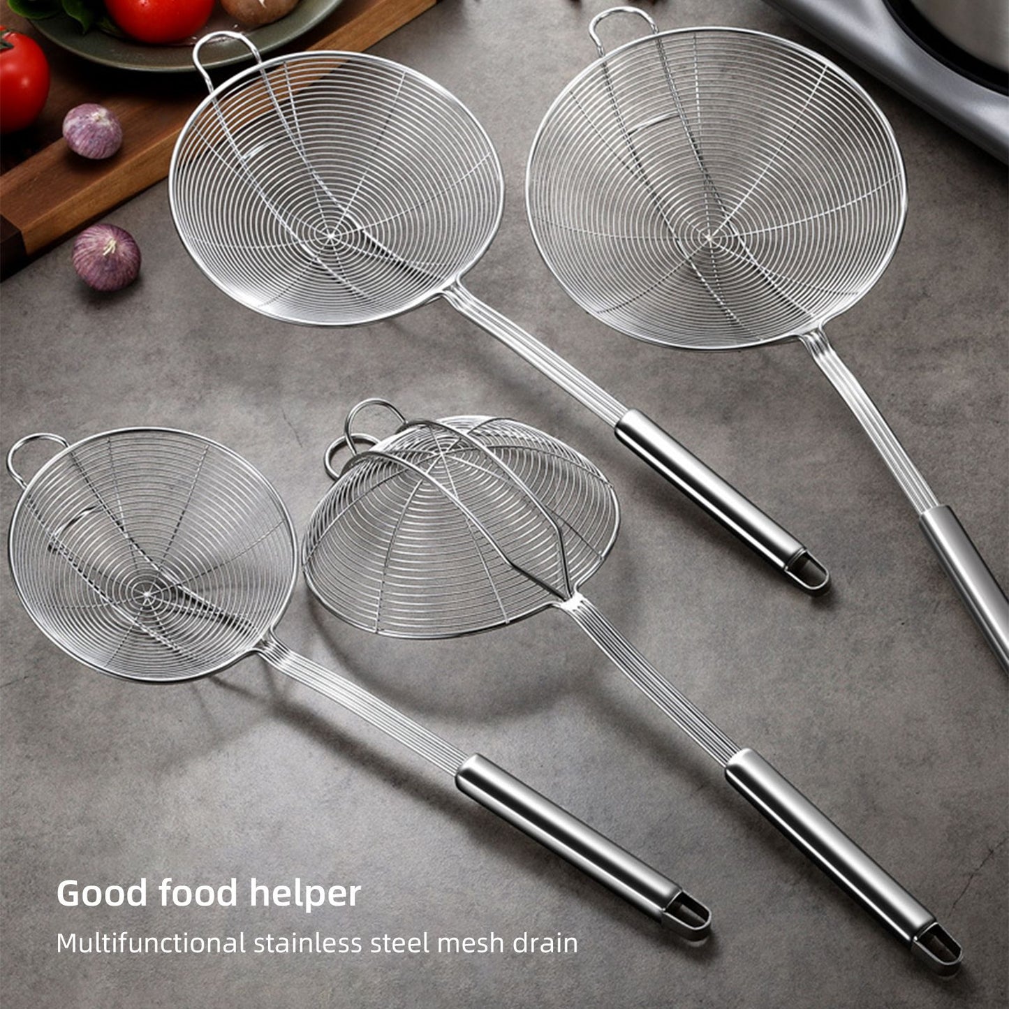 Strainer Spoon Long Stainless Steel Anti Scald Safe Slotted Ladle for Kitchen Cooking Frying Spaghetti V1294-YM0512-221202LD03-4