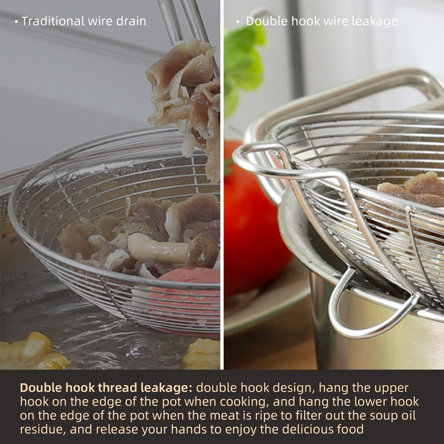 Strainer Spoon Long Stainless Steel Anti Scald Safe Slotted Ladle for Kitchen Cooking Frying Spaghetti V1294-YM0512-221202LD03-4