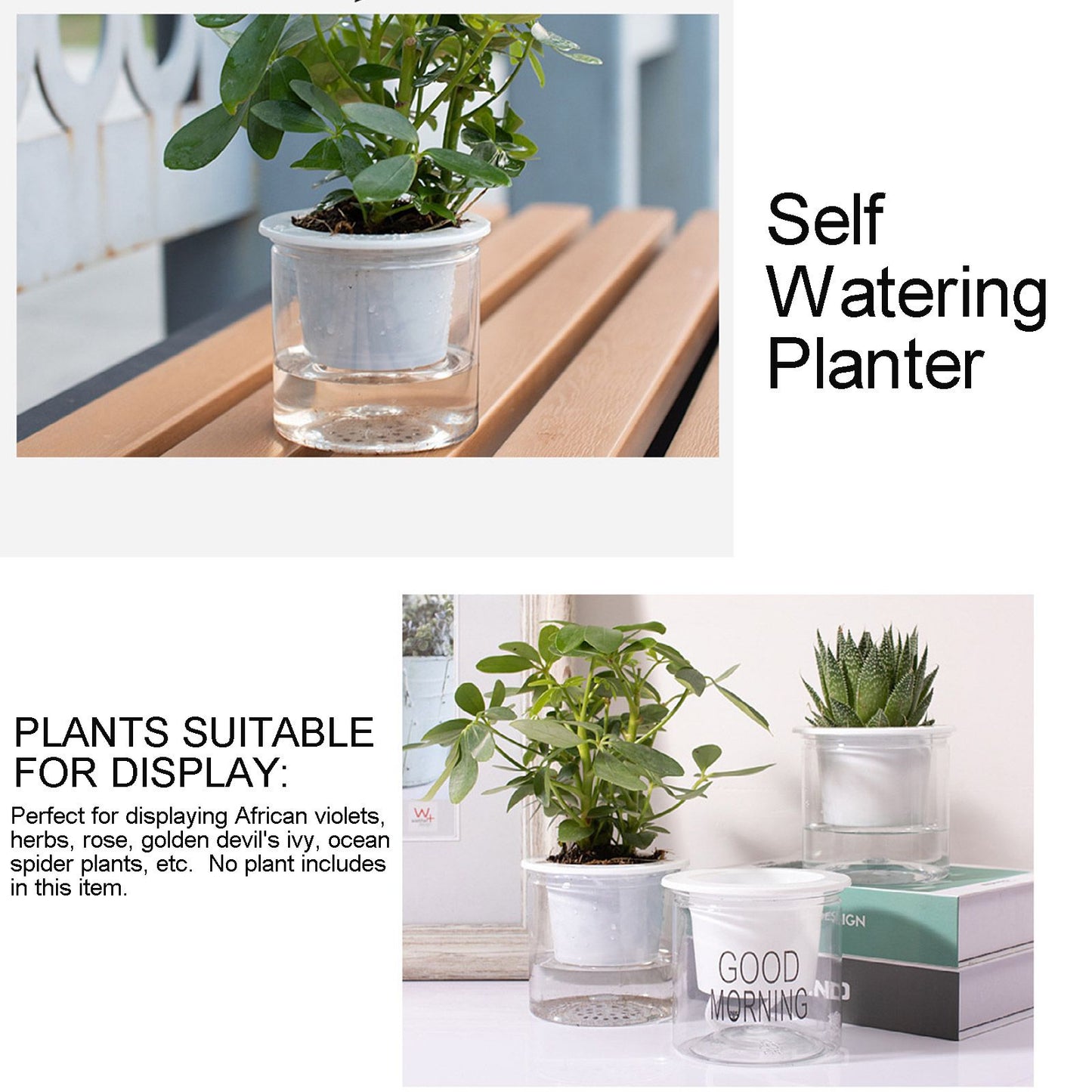 Automatic Water Absorbing Transparent Pot Creative Round Office Desktop Green Plant Hydroponic Plastic Flower V1294-YM0512-221209HR02-2