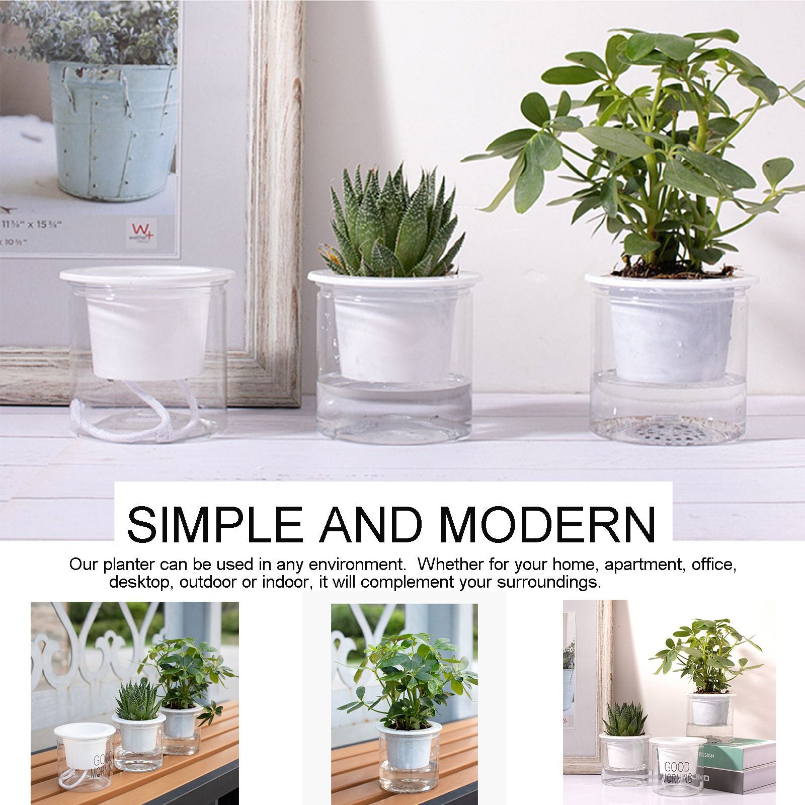 Automatic Water Absorbing Transparent Pot Creative Round Office Desktop Green Plant Hydroponic Plastic Flower V1294-YM0512-221209HR02-2