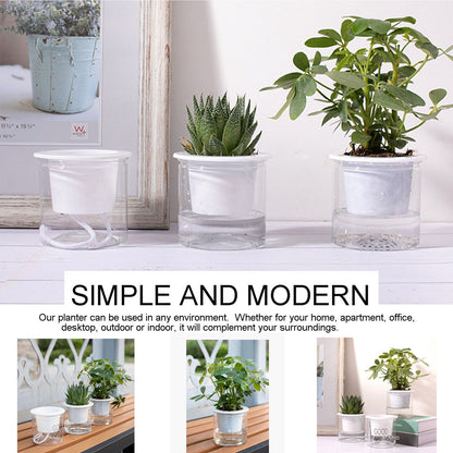 Automatic Water Absorbing Transparent Pot Creative Round Office Desktop Green Plant Hydroponic Plastic Flower V1294-YM0512-221209HR02-2