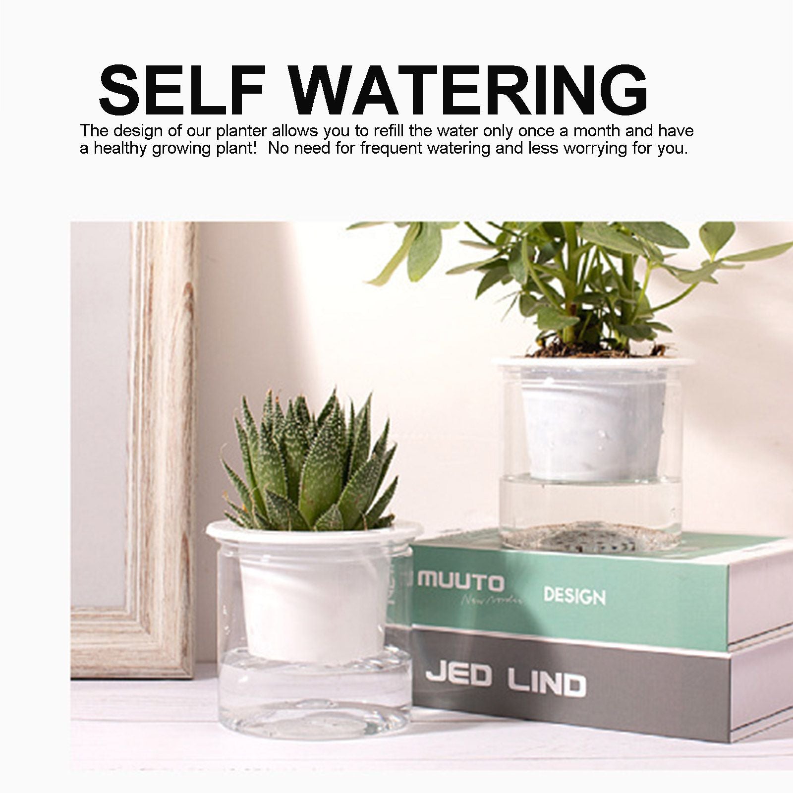 Automatic Water Absorbing Transparent Pot Creative Round Office Desktop Green Plant Hydroponic Plastic Flower V1294-YM0512-221209HR02-2