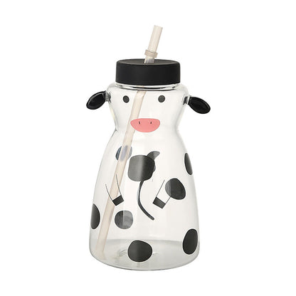 600MLCreative Glass Straw Cup Cow Shape Glass Cup with Straw V1294-YM0512-230316HR48