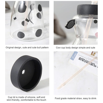 600MLCreative Glass Straw Cup Cow Shape Glass Cup with Straw V1294-YM0512-230316HR48
