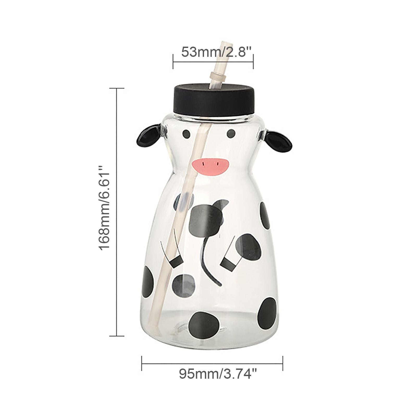 600MLCreative Glass Straw Cup Cow Shape Glass Cup with Straw V1294-YM0512-230316HR48