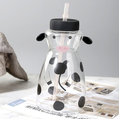 600MLCreative Glass Straw Cup Cow Shape Glass Cup with Straw V1294-YM0512-230316HR48