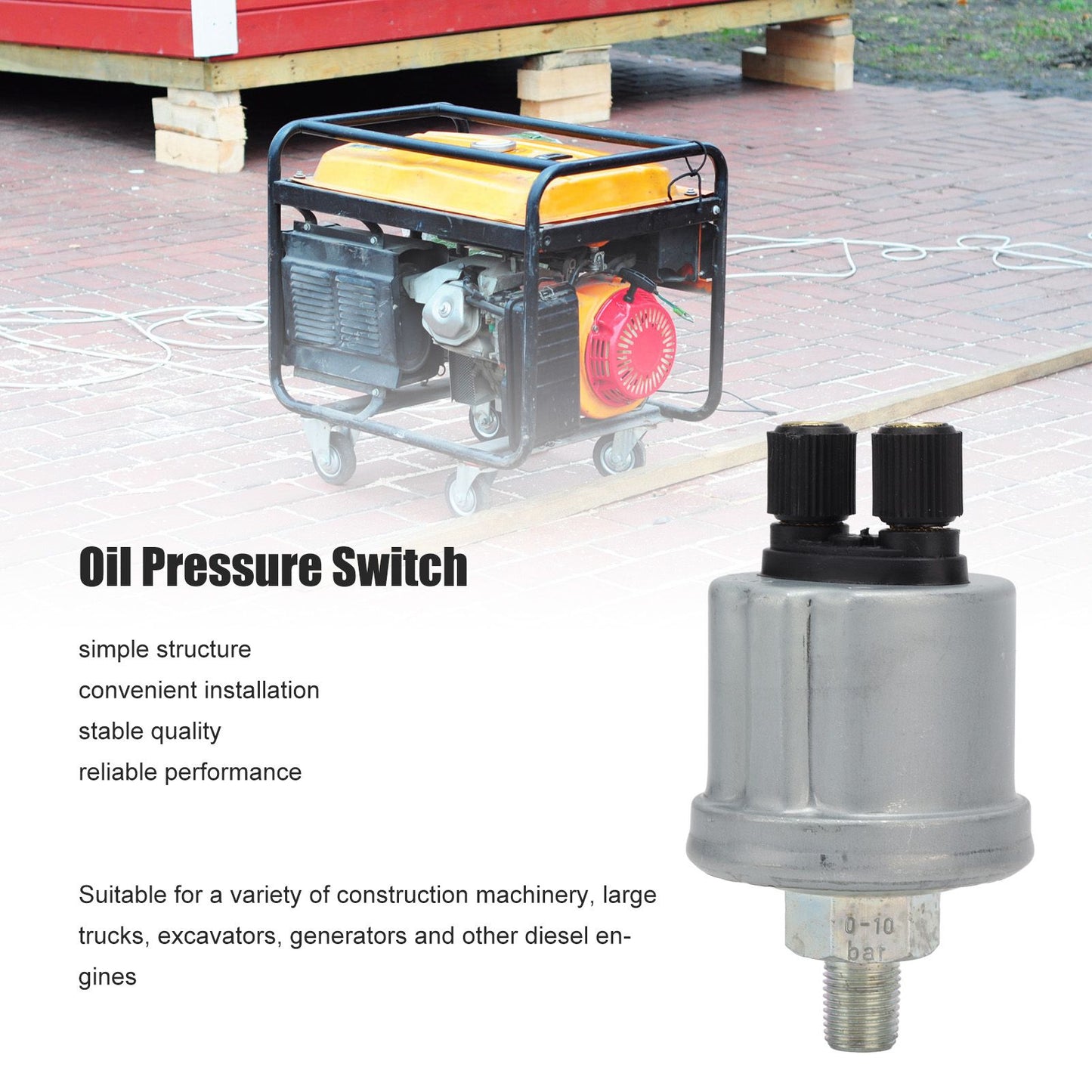 10Bar Oil Pressure Sensor Stainless Steel Engine Oil Pressure Sensor Replacement for Large Trucks Excavators V1294-YM0512-3111220282111