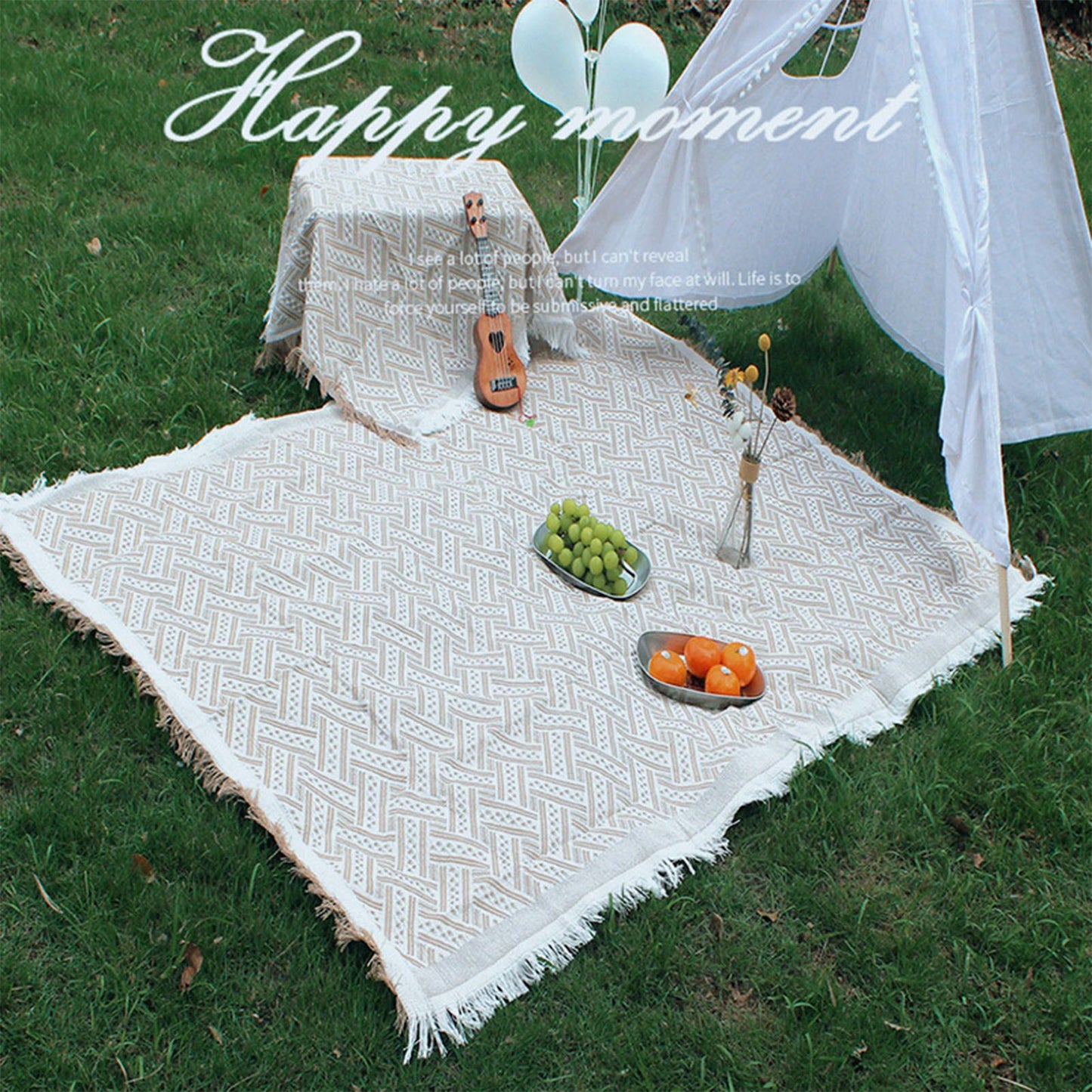 Outdoor Picnic Blanket with Fringe Cotton Soft Comfortable Simple Style for Camping Beach 180x130 V1294-YM0512-3111220282212