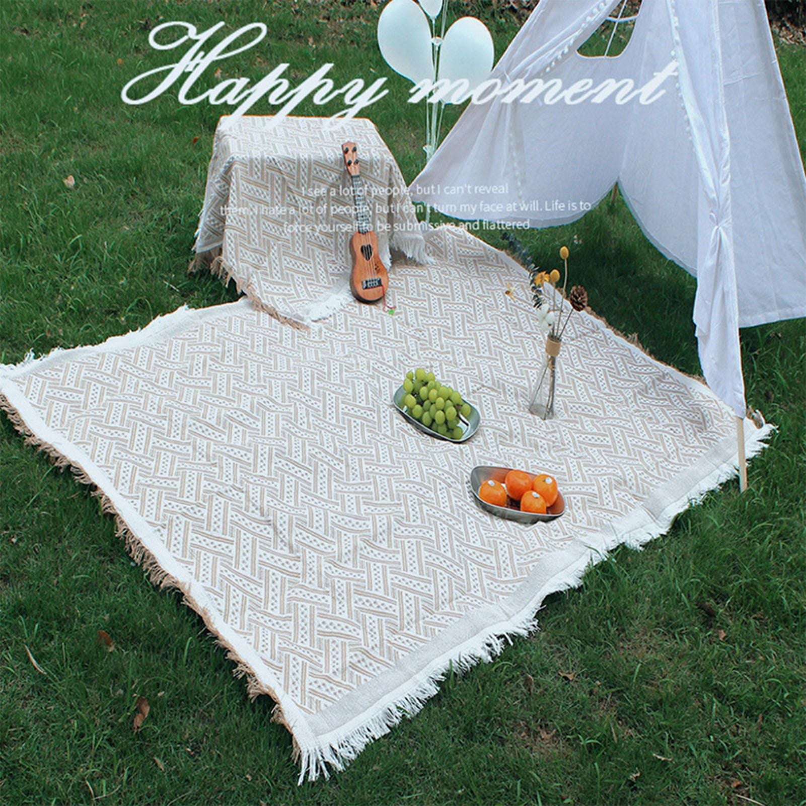 Outdoor Picnic Blanket with Fringe Cotton Soft Comfortable Simple Style for Camping Beach 180x130 V1294-YM0512-3111220282212