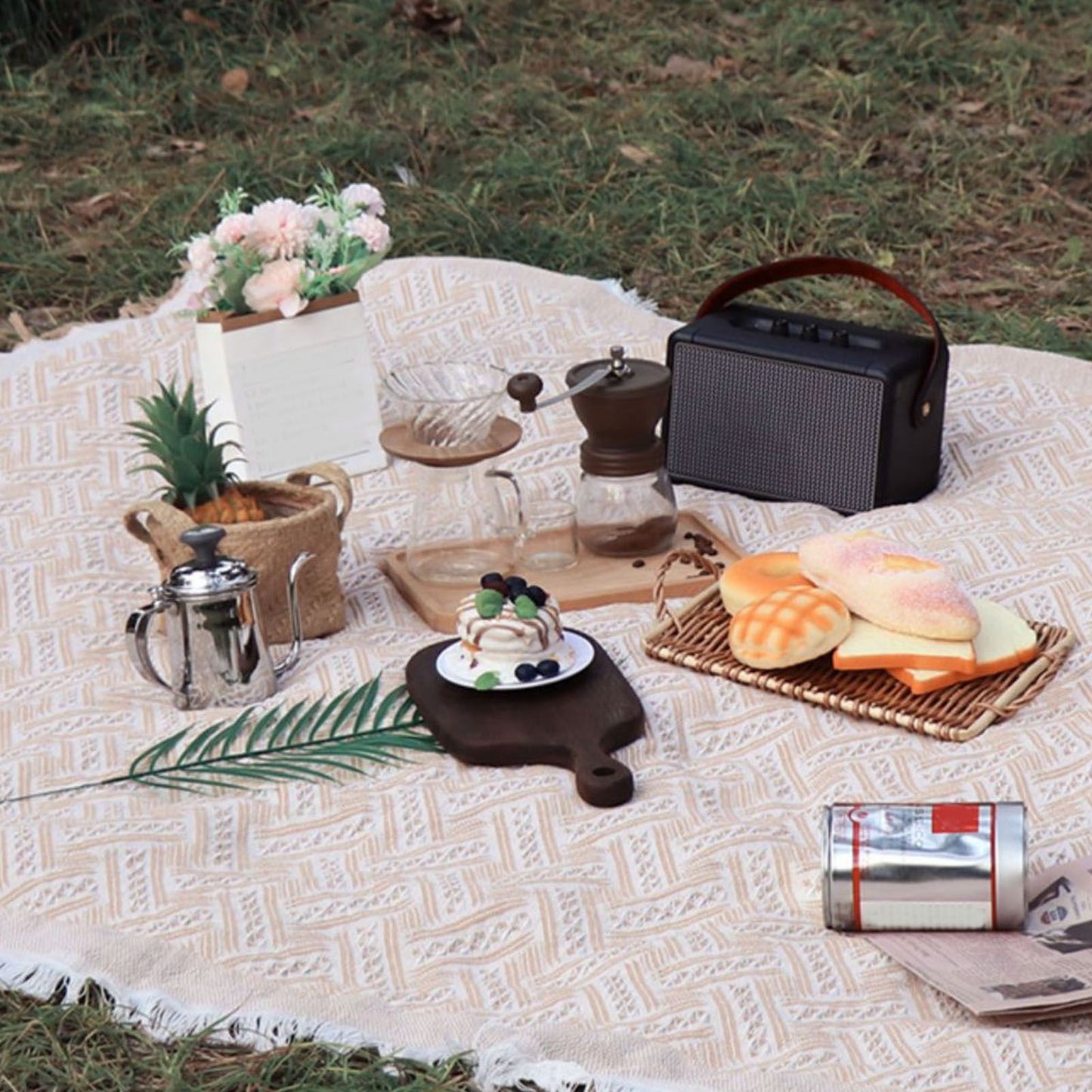 Outdoor Picnic Blanket with Fringe Cotton Soft Comfortable Simple Style for Camping Beach 180x130 V1294-YM0512-3111220282212