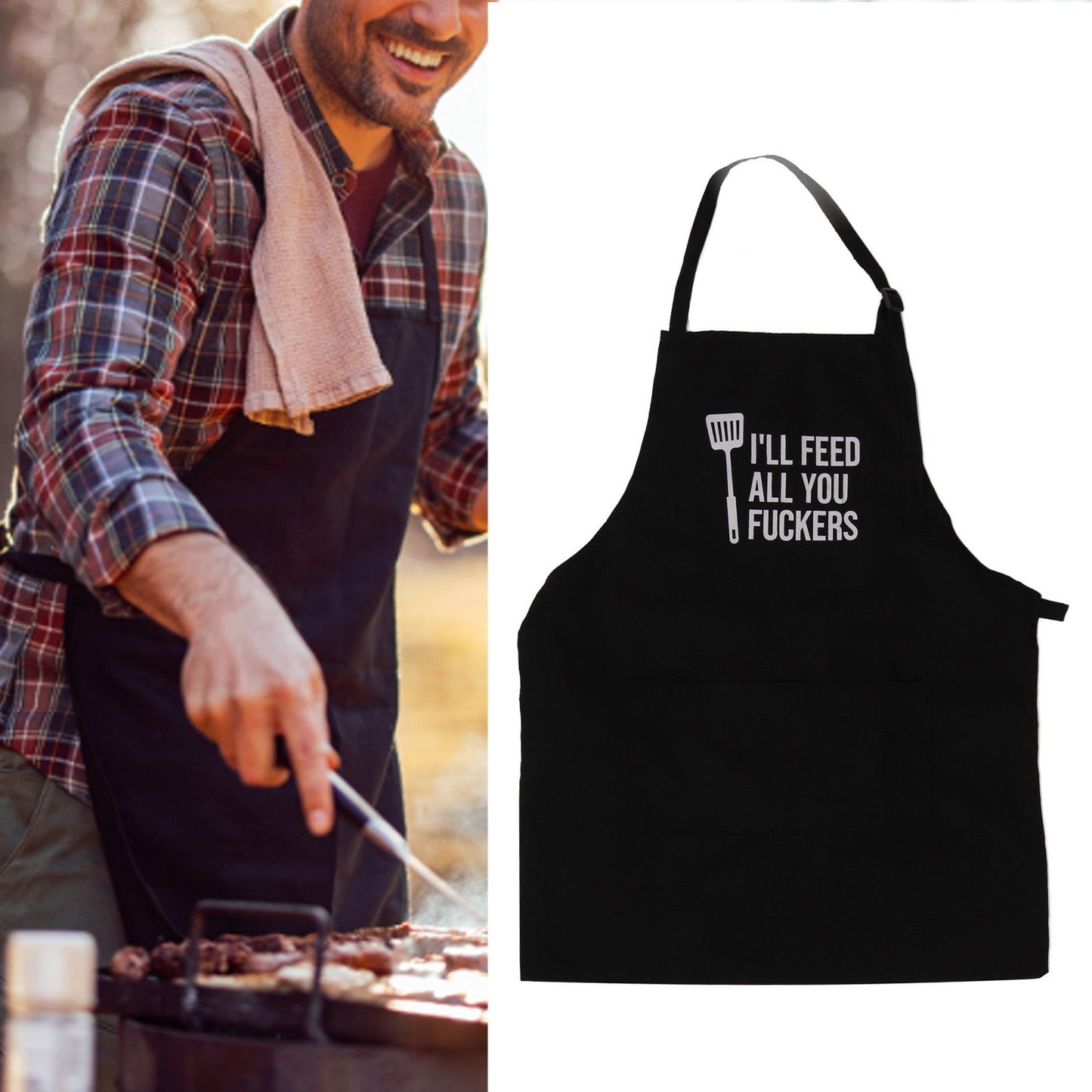 Men Funny Apron Chef Bib Apron with 3 Pockets Adjustable Neck Strap for Kitchen Cooking BBQ Baking Husband V1294-YM0512-3111220282711