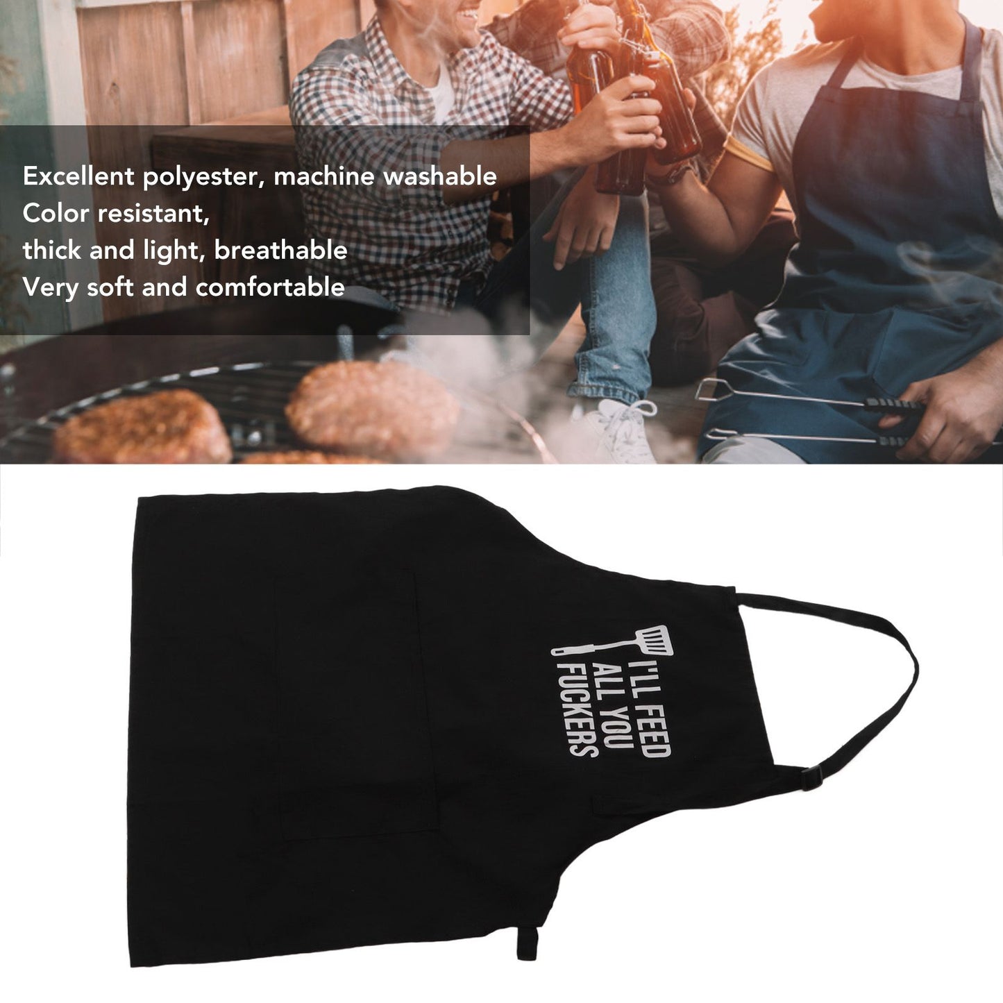 Men Funny Apron Chef Bib Apron with 3 Pockets Adjustable Neck Strap for Kitchen Cooking BBQ Baking Husband V1294-YM0512-3111220282711