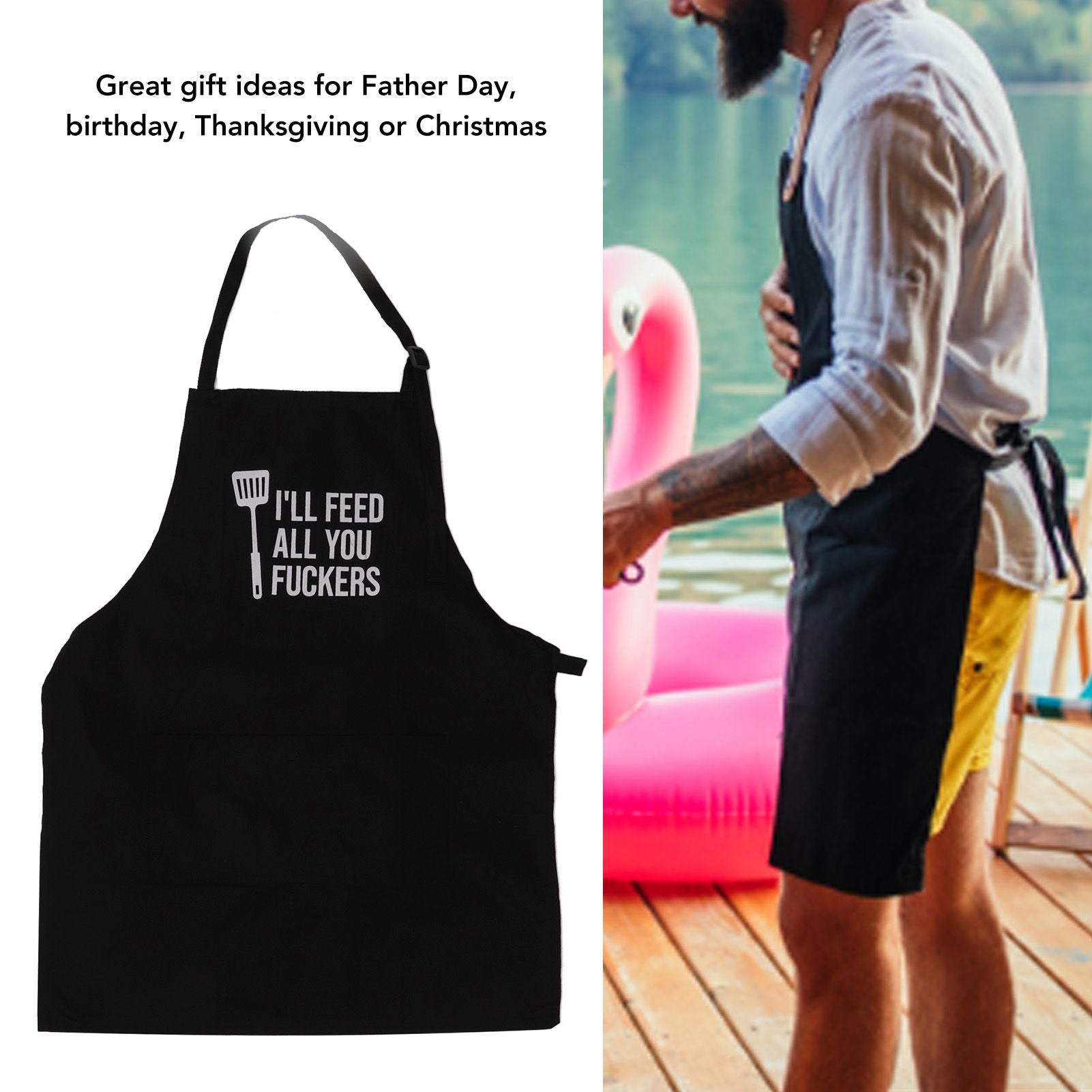 Men Funny Apron Chef Bib Apron with 3 Pockets Adjustable Neck Strap for Kitchen Cooking BBQ Baking Husband V1294-YM0512-3111220282711