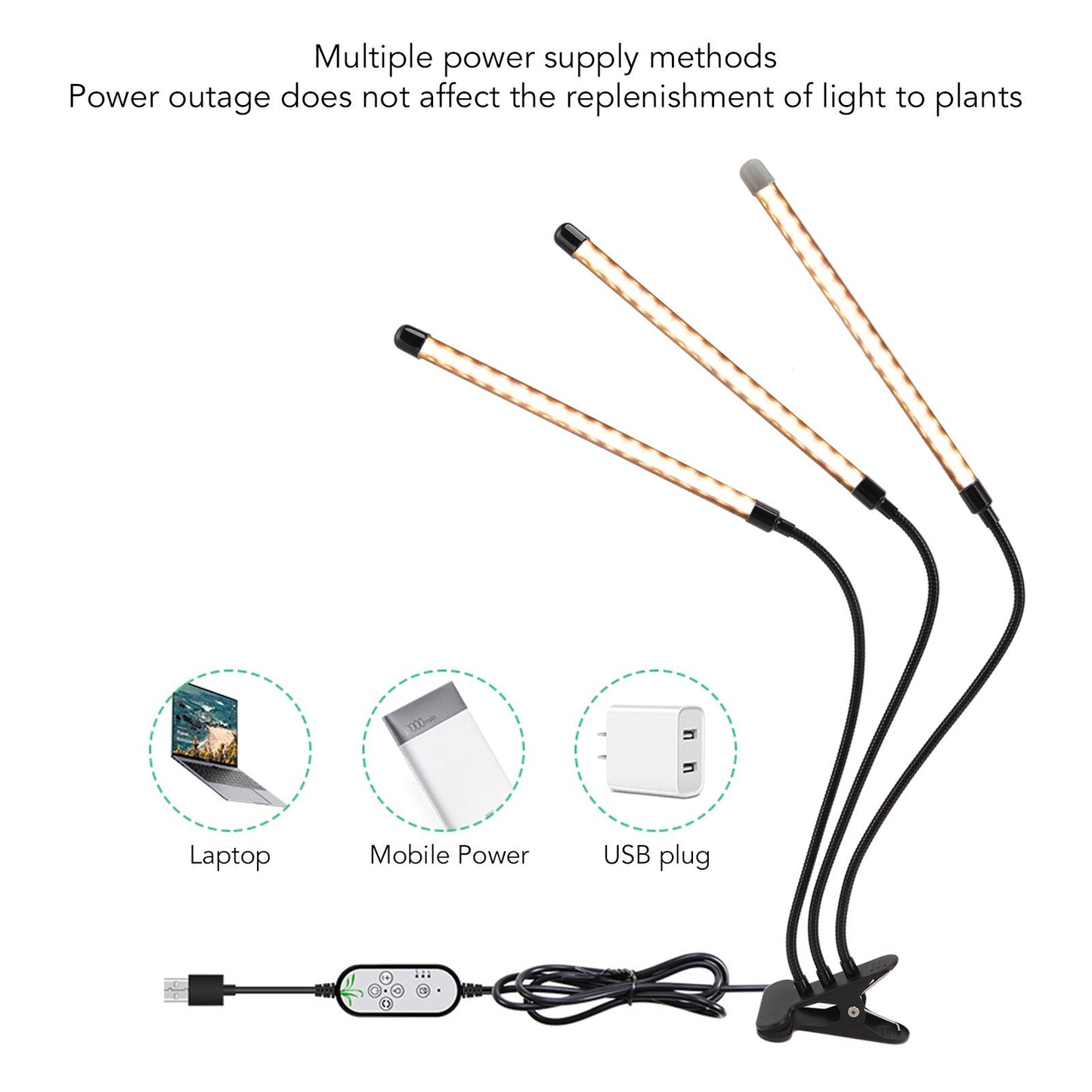 3 Head Clip Plant Light Full Spectrum Red White Warm Light 10 Level Dimmable USB LED Plant Growing Lamp with V1294-YM0512-3111220285211