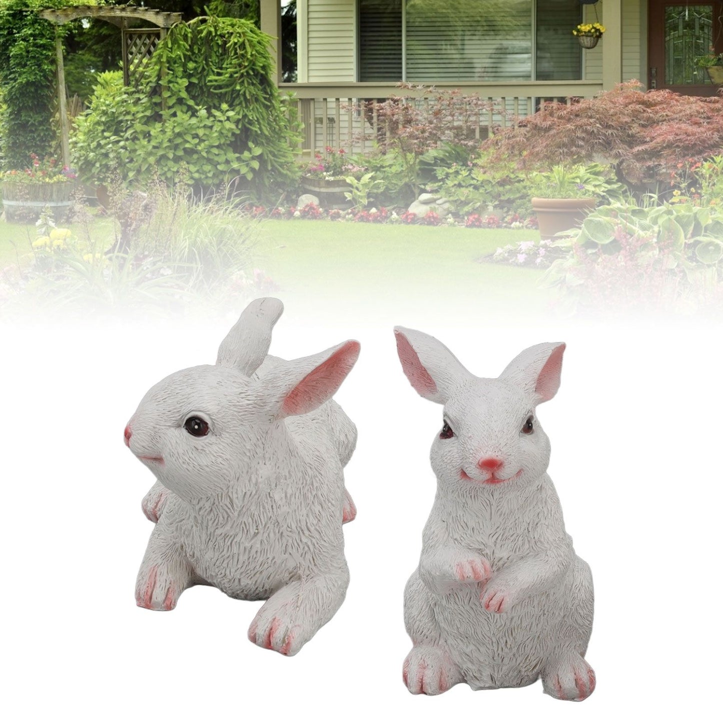 1 Pair Bunny Rabbit Ornaments Decorations Resin Art Craft Animal Model Sculpture Statue Figurine for Balcony V1294-YM0512-3111220285911