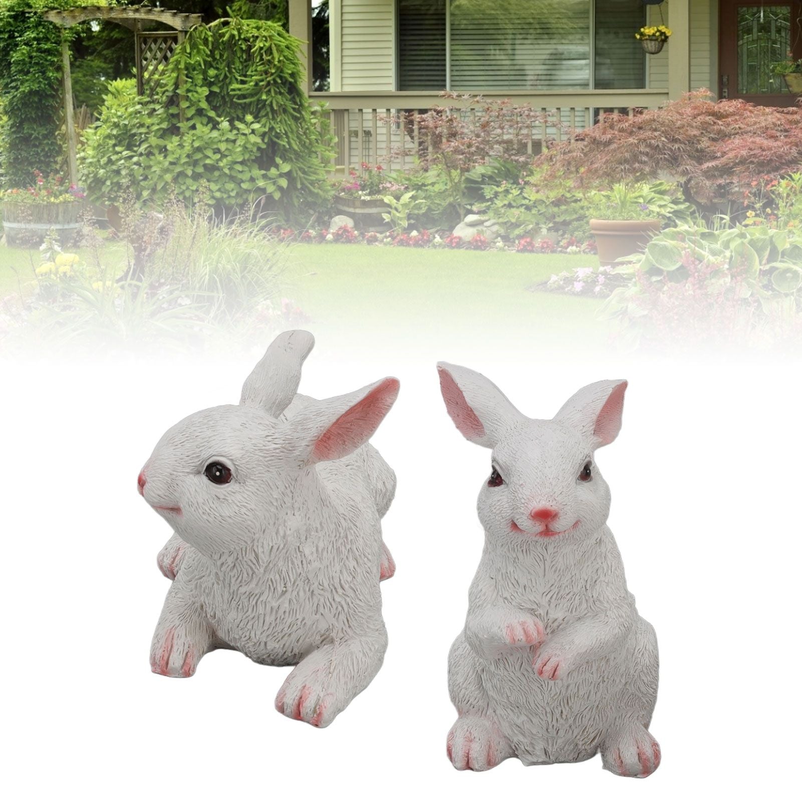 1 Pair Bunny Rabbit Ornaments Decorations Resin Art Craft Animal Model Sculpture Statue Figurine for Balcony V1294-YM0512-3111220285911