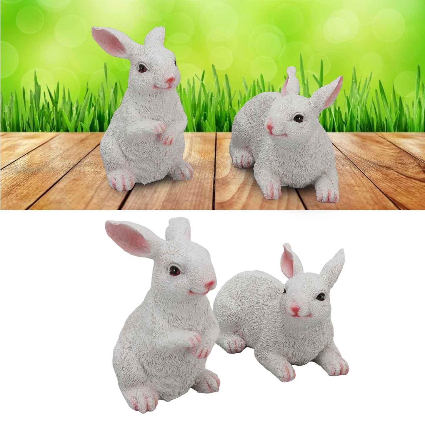 1 Pair Bunny Rabbit Ornaments Decorations Resin Art Craft Animal Model Sculpture Statue Figurine for Balcony V1294-YM0512-3111220285911