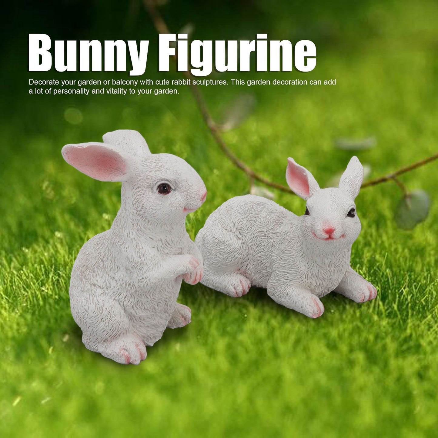 1 Pair Bunny Rabbit Ornaments Decorations Resin Art Craft Animal Model Sculpture Statue Figurine for Balcony V1294-YM0512-3111220285911