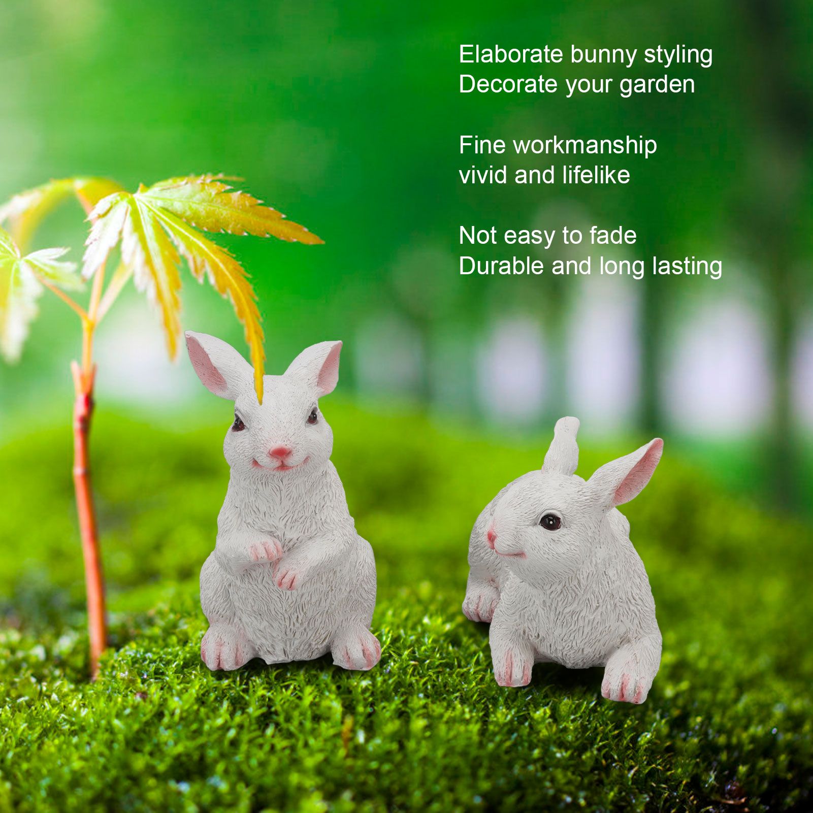 1 Pair Bunny Rabbit Ornaments Decorations Resin Art Craft Animal Model Sculpture Statue Figurine for Balcony V1294-YM0512-3111220285911