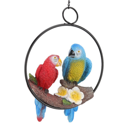 Garden Iron Ring Parrot Pendant Resin Bird Model Crafts Courtyard Balcony Decorations Small Red Blue Macaw V1294-YM0512-3111220286711