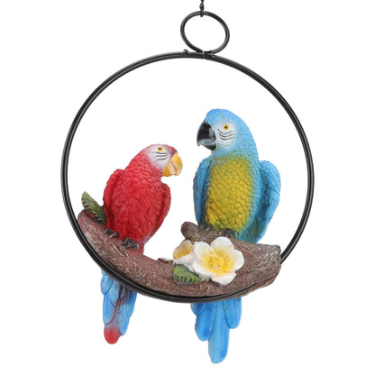Garden Iron Ring Parrot Pendant Resin Bird Model Crafts Courtyard Balcony Decorations Small Red Blue Macaw V1294-YM0512-3111220286711