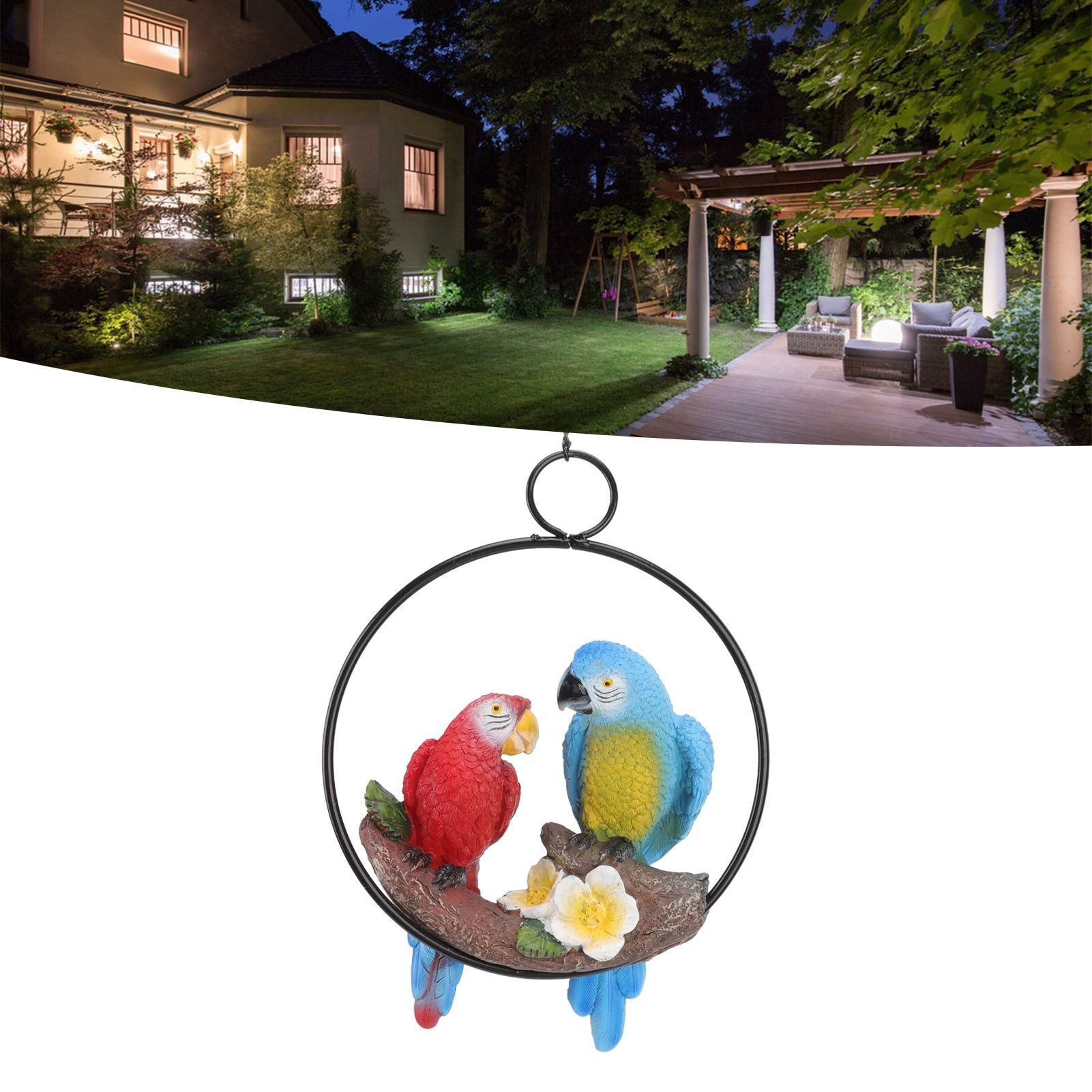 Garden Iron Ring Parrot Pendant Resin Bird Model Crafts Courtyard Balcony Decorations Small Red Blue Macaw V1294-YM0512-3111220286711