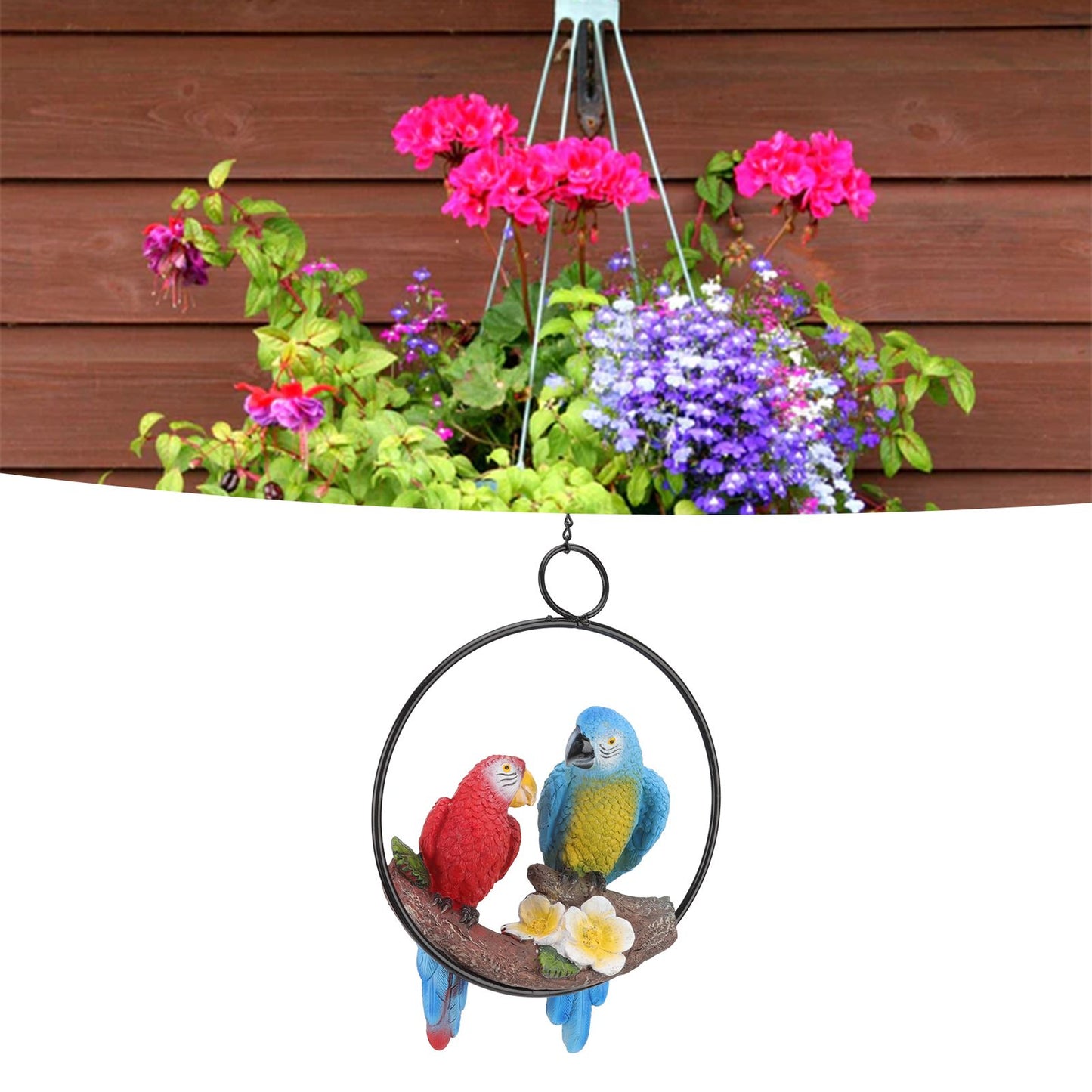 Garden Iron Ring Parrot Pendant Resin Bird Model Crafts Courtyard Balcony Decorations Small Red Blue Macaw V1294-YM0512-3111220286711