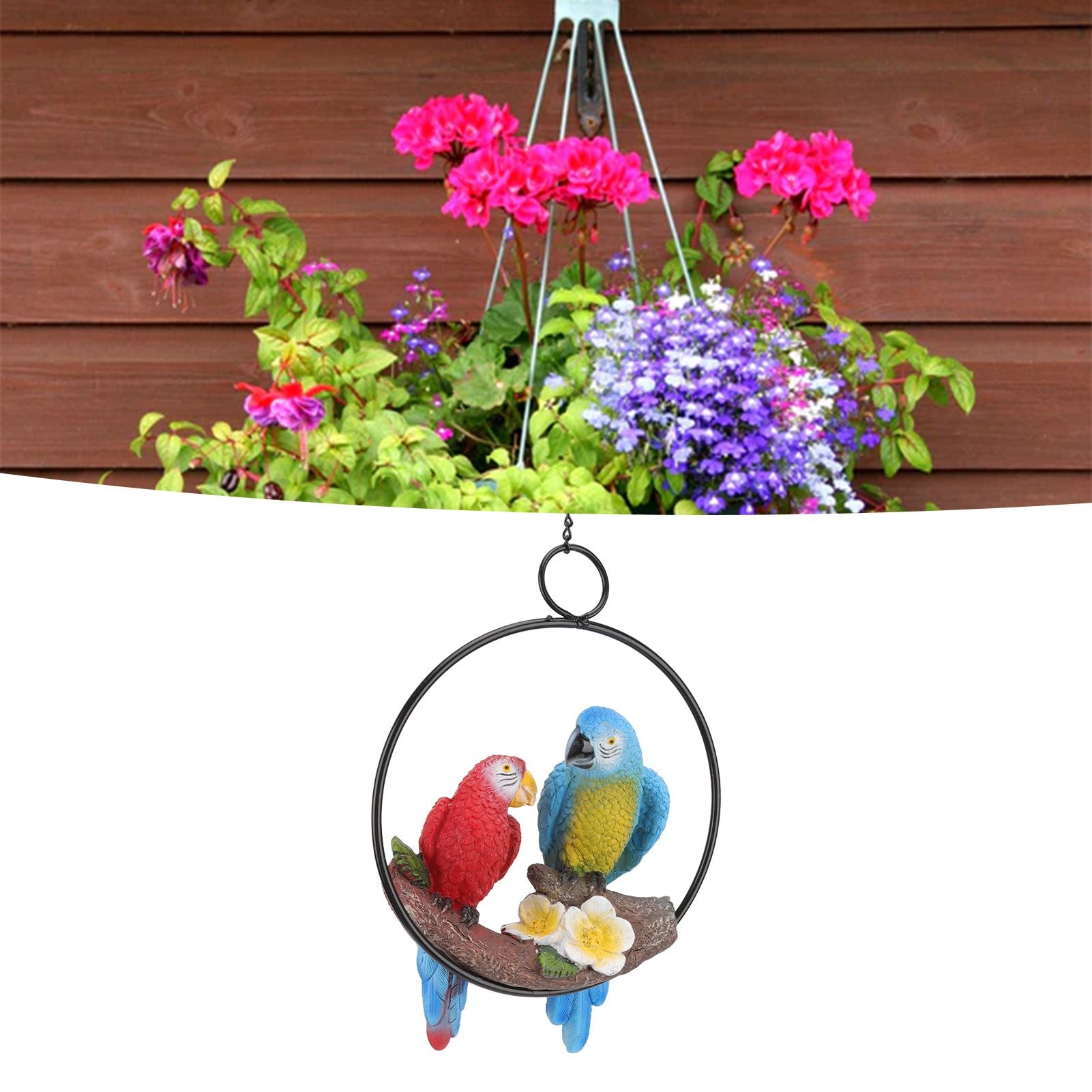Garden Iron Ring Parrot Pendant Resin Bird Model Crafts Courtyard Balcony Decorations Small Red Blue Macaw V1294-YM0512-3111220286711