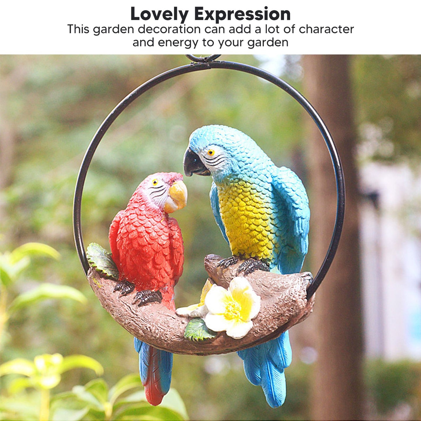 Garden Iron Ring Parrot Pendant Resin Bird Model Crafts Courtyard Balcony Decorations Small Red Blue Macaw V1294-YM0512-3111220286711