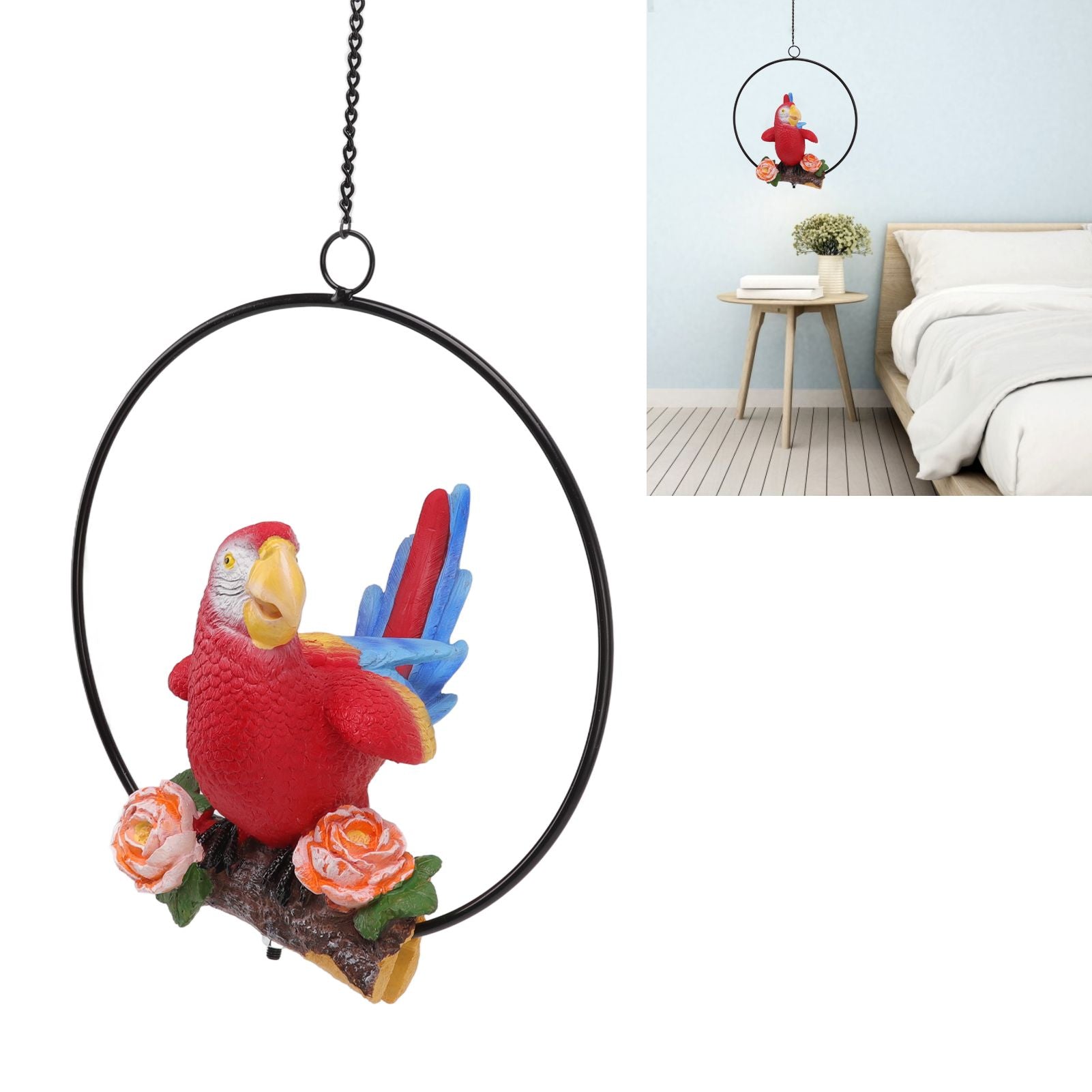 Hanging Iron Ring Parrots Resin Waterproof Exquisite Garden Hanging Parrot Statue Decor for Courtyard Balcony V1294-YM0512-3111220286911