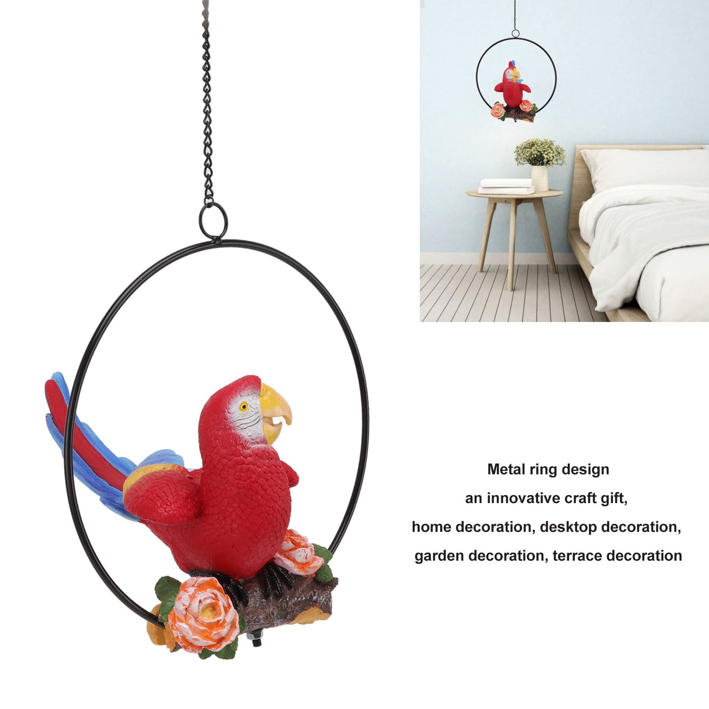 Hanging Iron Ring Parrots Resin Waterproof Exquisite Garden Hanging Parrot Statue Decor for Courtyard Balcony V1294-YM0512-3111220286911