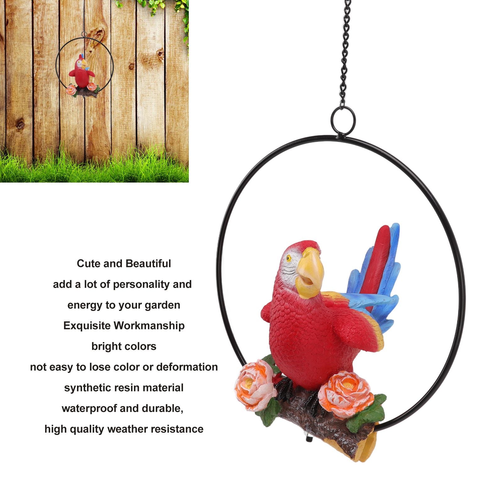 Hanging Iron Ring Parrots Resin Waterproof Exquisite Garden Hanging Parrot Statue Decor for Courtyard Balcony V1294-YM0512-3111220286911