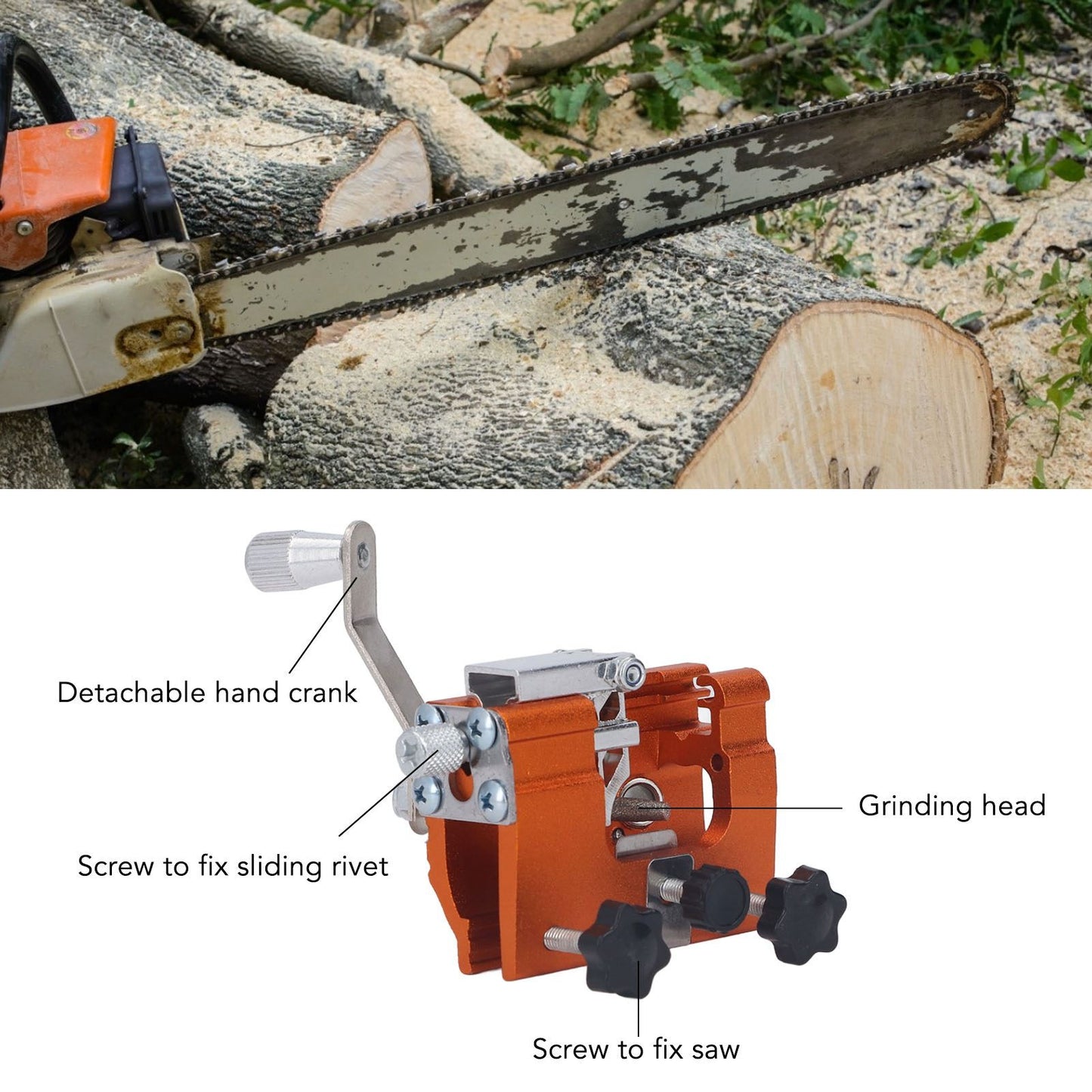 Portable Crank Chainsaw Sharpening Jig Stainless Steel Chainsaw Tooth Blade Grinder Precise Sharpening Kit V1294-YM0512-3111220287611