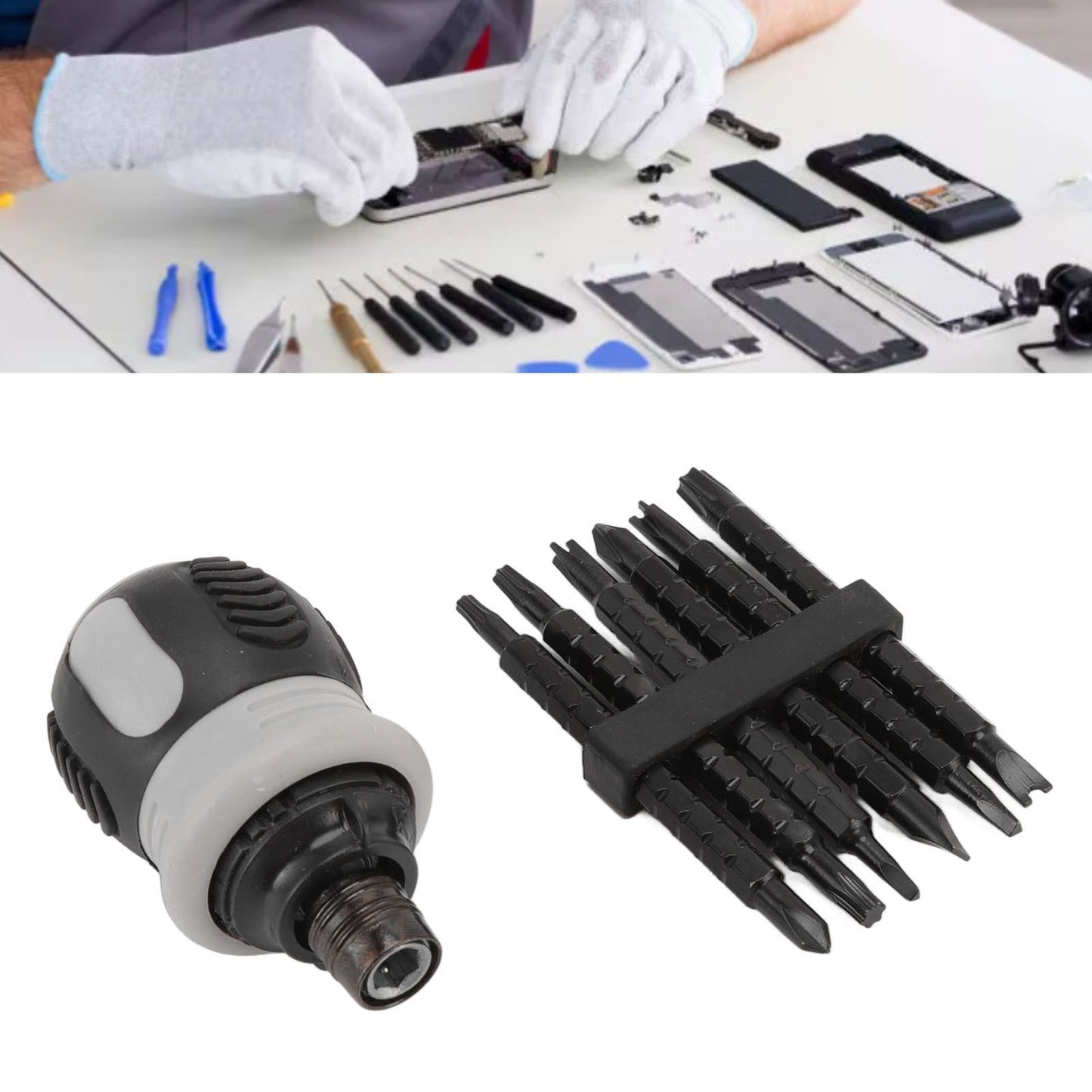 13 in 1 Mini Ratchet Screwdriver Bit Set Telescopic Labor Saving Screwdriver Handle with 6pcs Dual Purpose V1294-YM0512-3111220288811