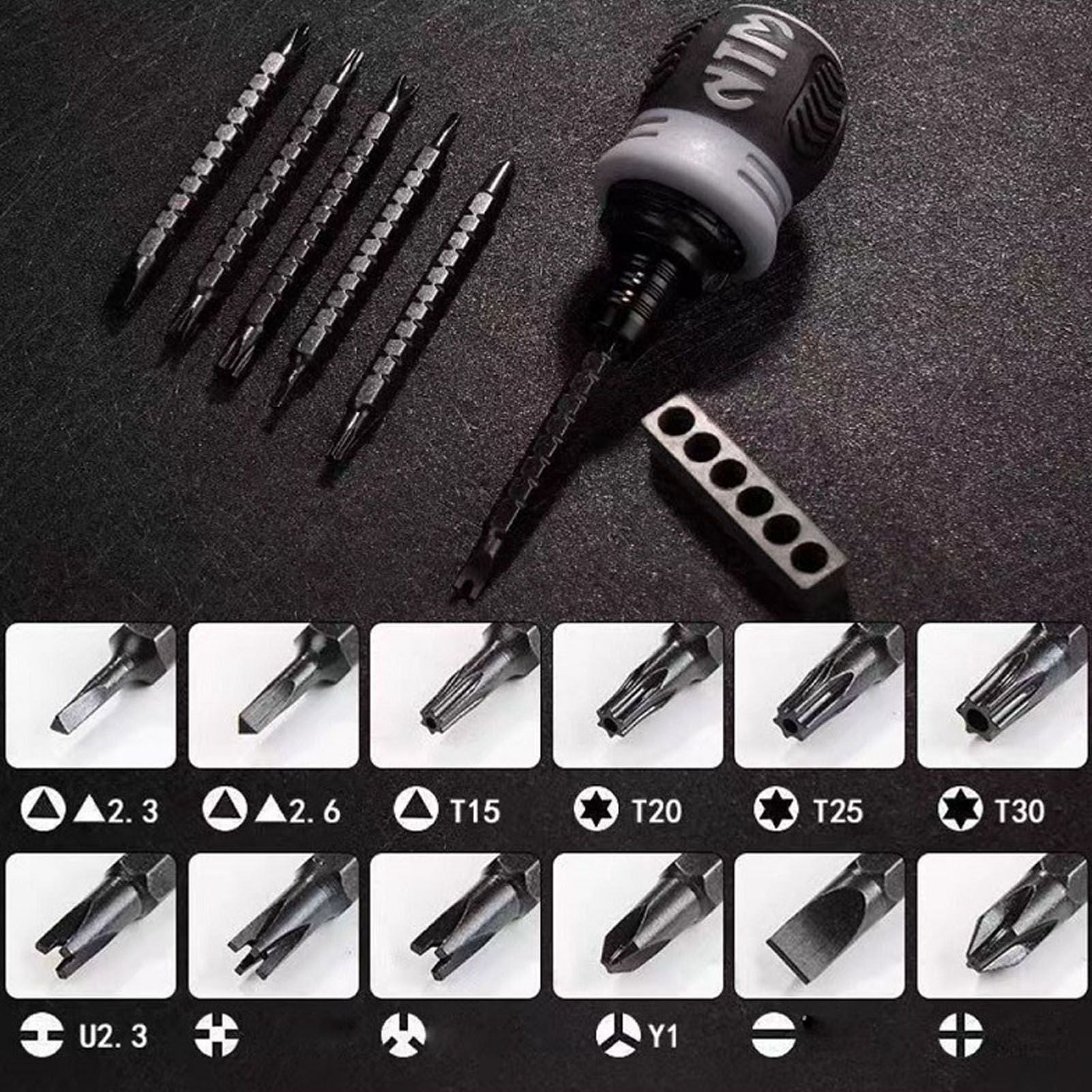 13 in 1 Mini Ratchet Screwdriver Bit Set Telescopic Labor Saving Screwdriver Handle with 6pcs Dual Purpose V1294-YM0512-3111220288811