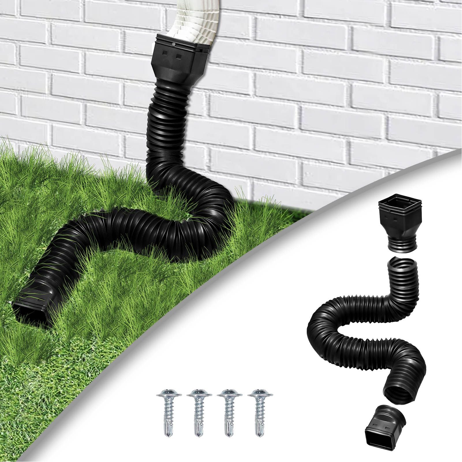 Downspout Extender Retractable Rain Gutter Drainage Pipe Down Spout Drain Extensions Black V1294-YM0512-3111220289711