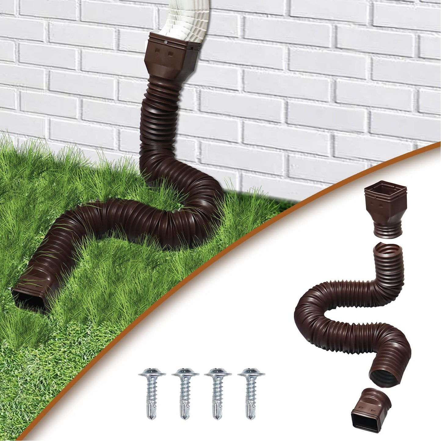 Downspout Extender Retractable Rain Gutter Drainage Pipe Down Spout Drain Extensions Brown V1294-YM0512-3111220289713