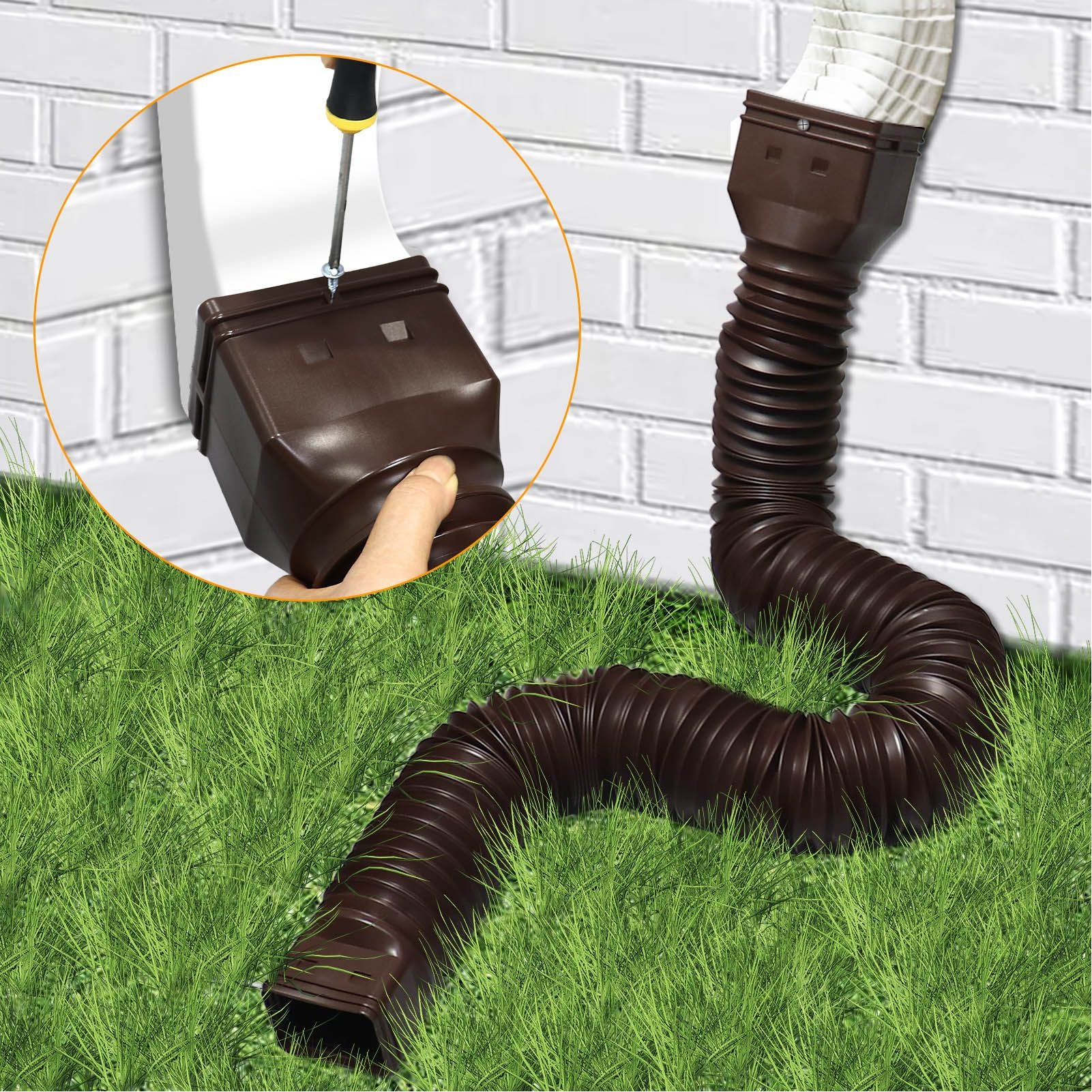 Downspout Extender Retractable Rain Gutter Drainage Pipe Down Spout Drain Extensions Brown V1294-YM0512-3111220289713