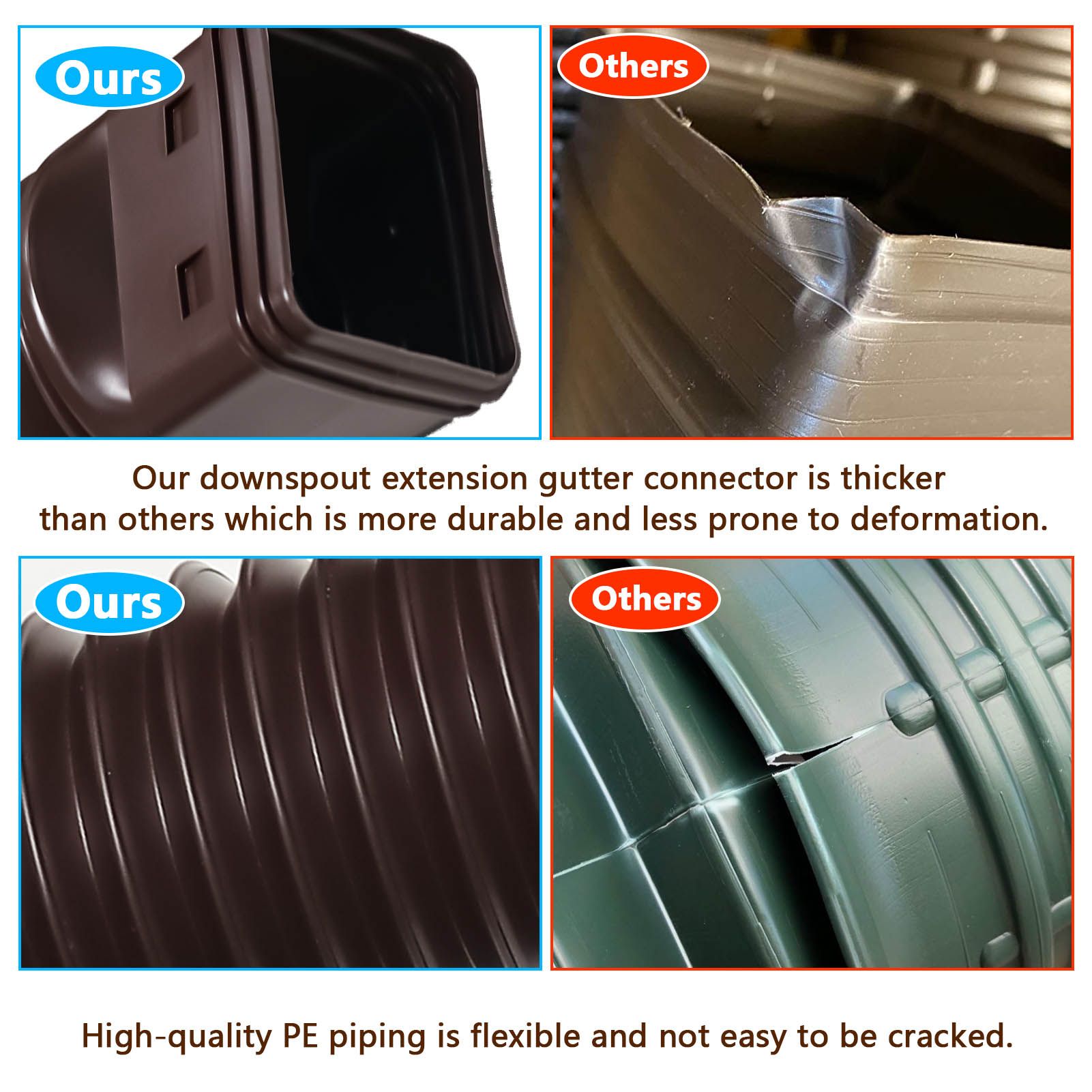 Downspout Extender Retractable Rain Gutter Drainage Pipe Down Spout Drain Extensions Brown V1294-YM0512-3111220289713