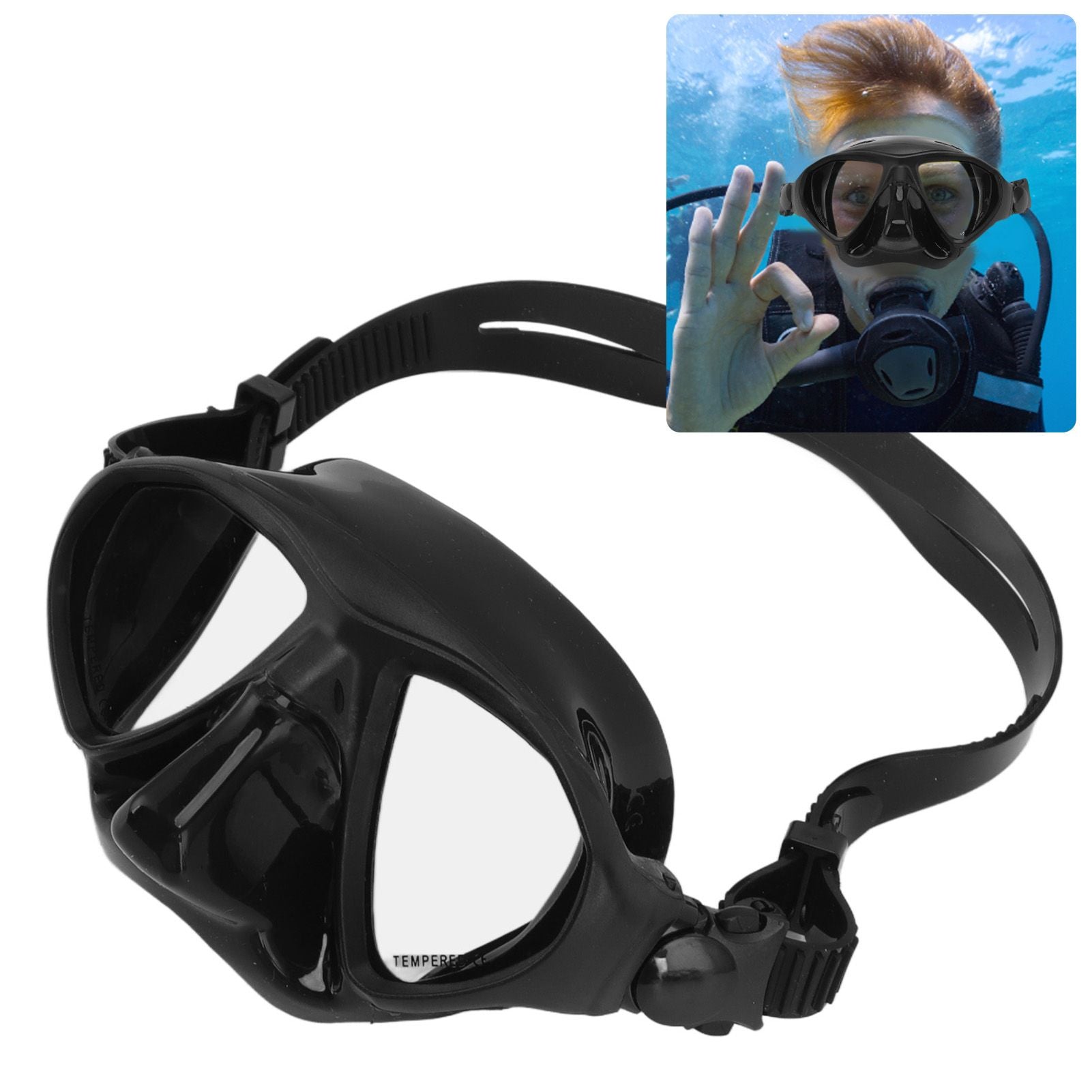 Diving Face Goggles Cover No Leakage Wide View Safe Tempered Glass Snorkeling Goggles V1294-YM0512-3111220289911