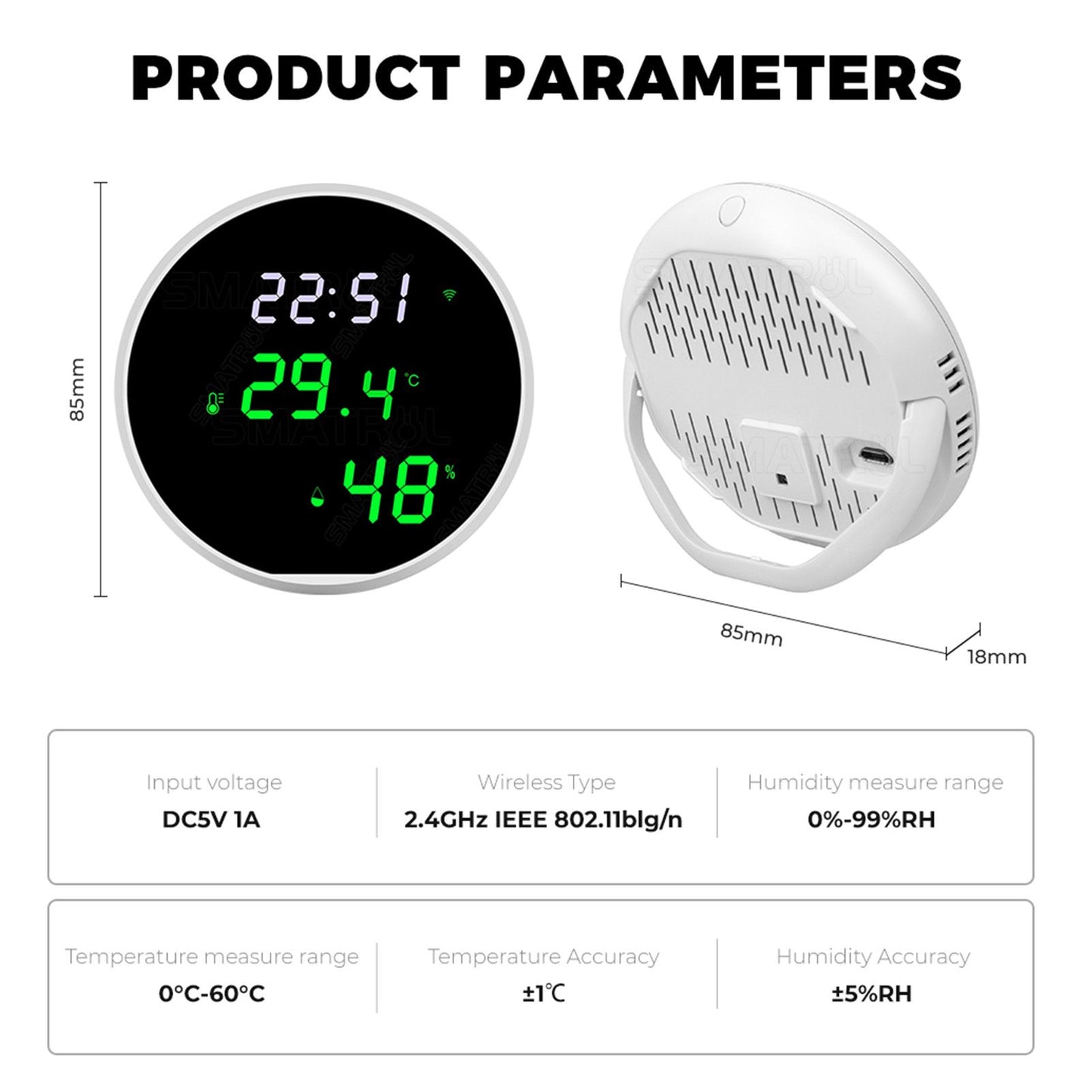 WiFi Thermometer Hygrometer High Accuracy Voice Control Smart Temperature Humidity Sensor with LED for Homes V1294-YM0512-3111220290011
