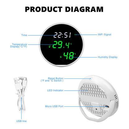 WiFi Thermometer Hygrometer High Accuracy Voice Control Smart Temperature Humidity Sensor with LED for Homes V1294-YM0512-3111220290011