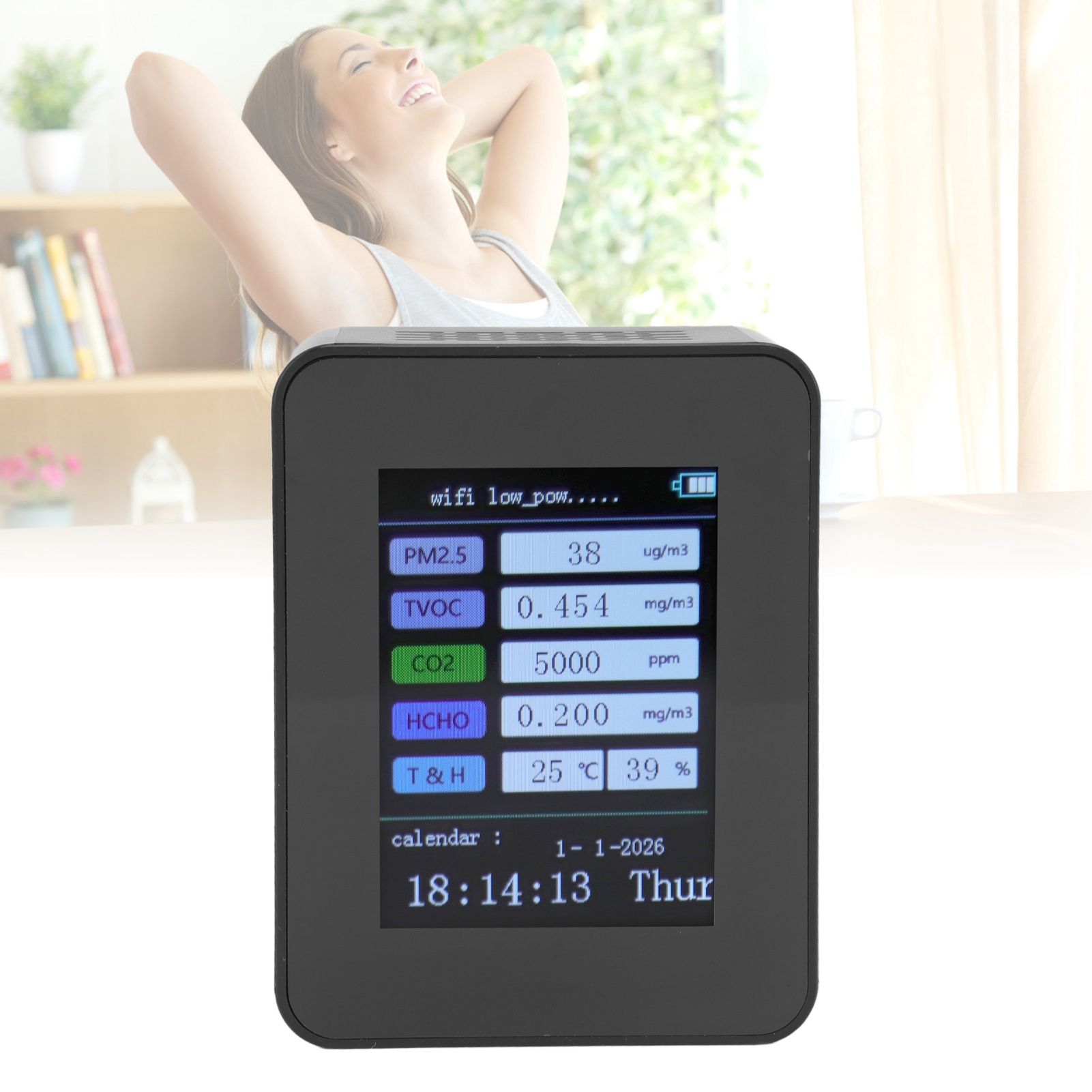 Indoor Air Quality Monitor for TUYA WiFi Smart PM2.5 Formaldehyde Testing 7 in 1 Calendar Time Function Air V1294-YM0512-3111220291511