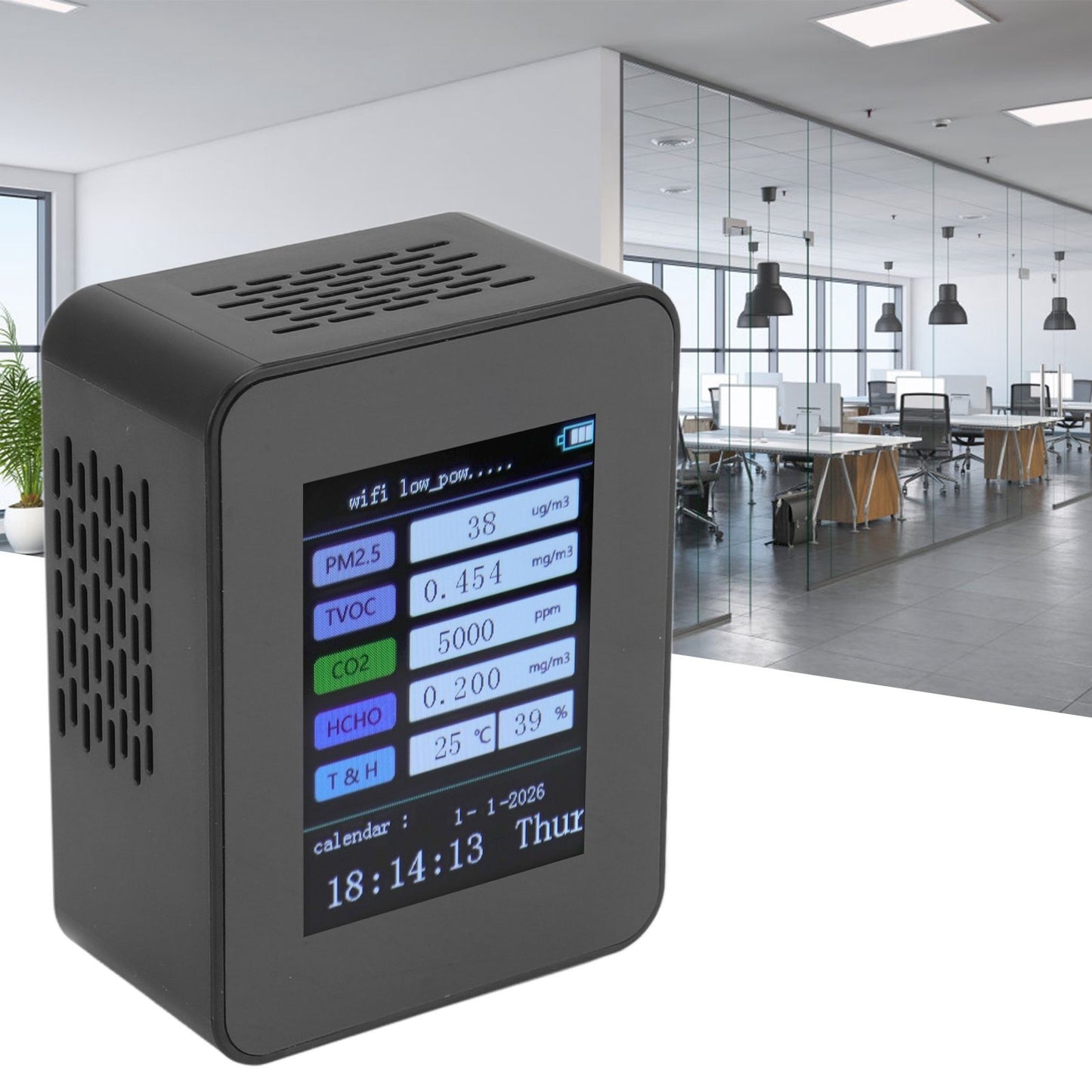 Indoor Air Quality Monitor for TUYA WiFi Smart PM2.5 Formaldehyde Testing 7 in 1 Calendar Time Function Air V1294-YM0512-3111220291511