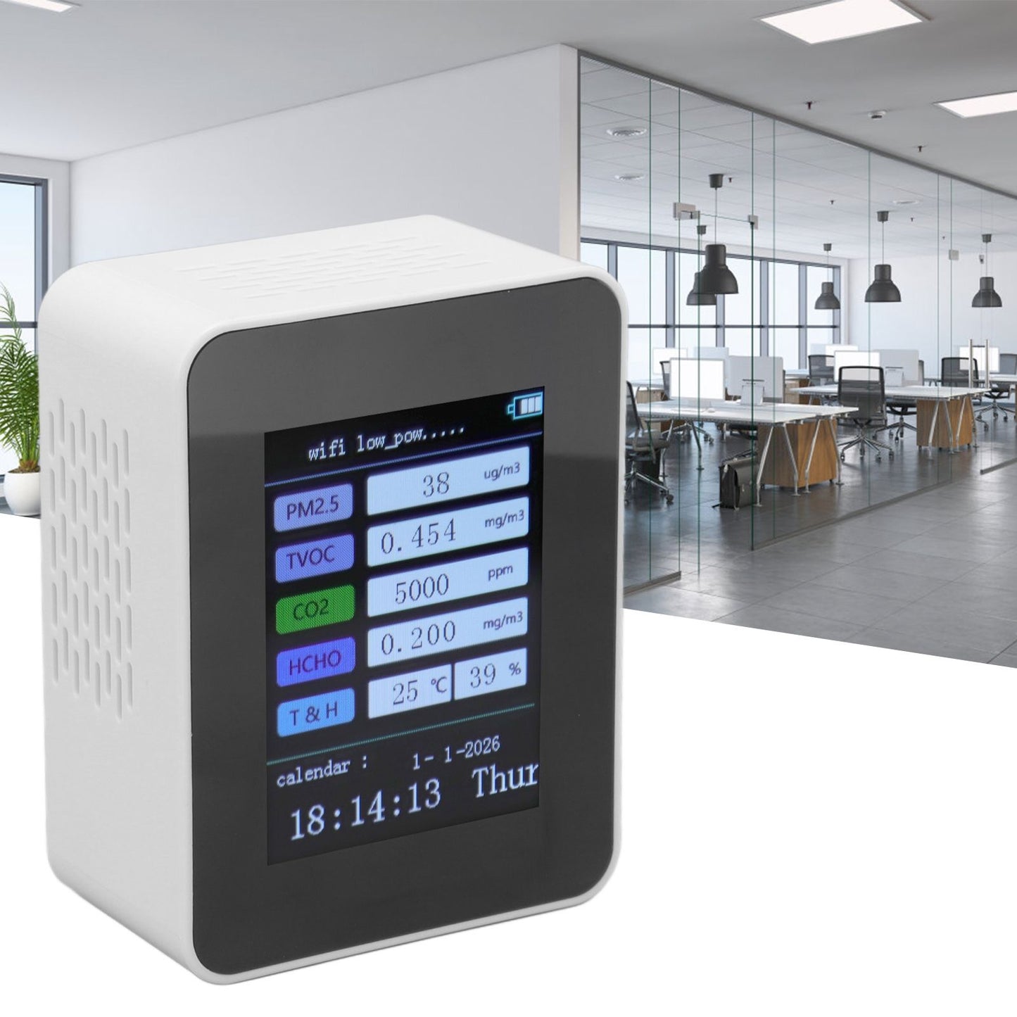 Indoor Air Quality Monitor for TUYA WiFi Smart PM2.5 Formaldehyde Testing 7 in 1 Calendar Time Function Air V1294-YM0512-3111220291512