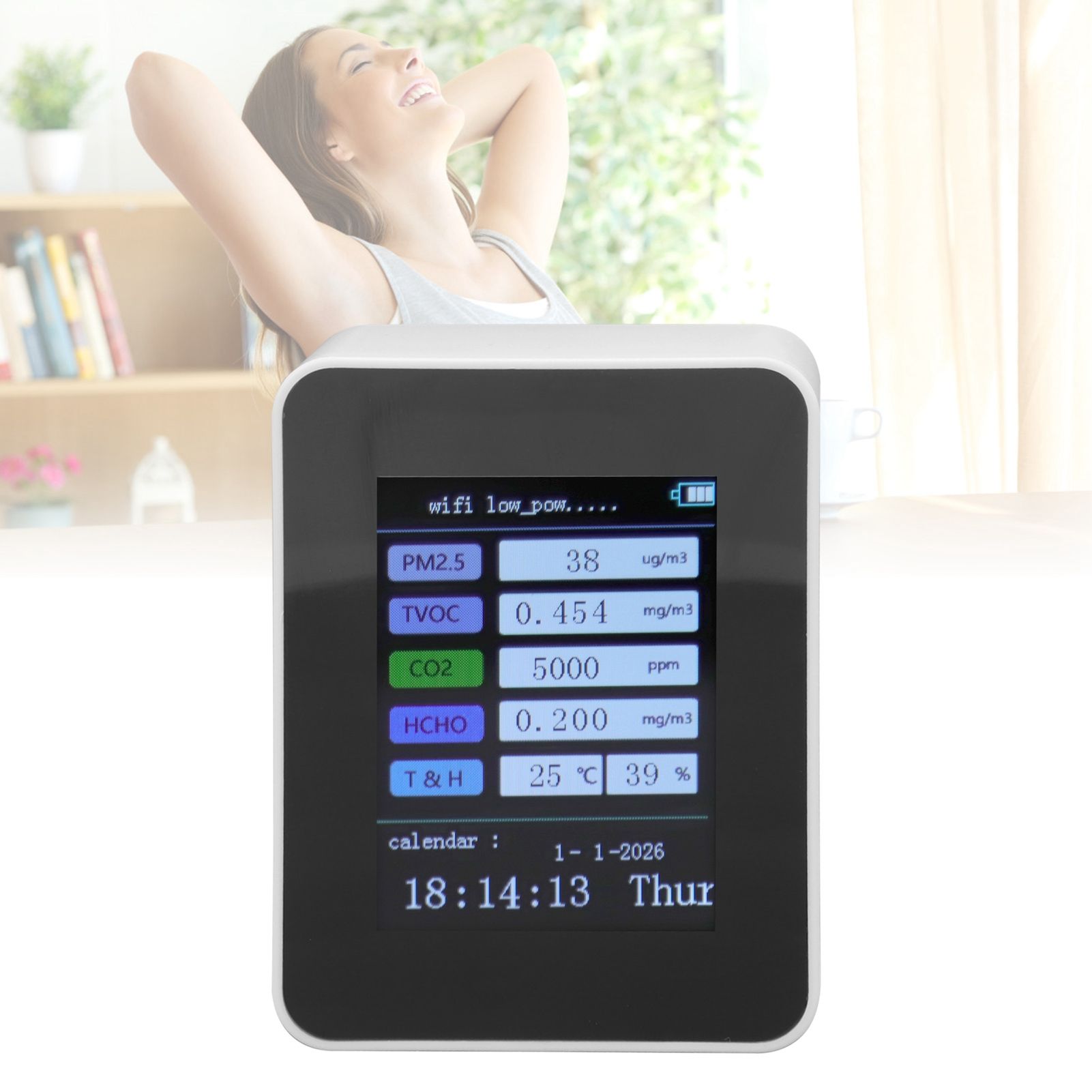 Indoor Air Quality Monitor for TUYA WiFi Smart PM2.5 Formaldehyde Testing 7 in 1 Calendar Time Function Air V1294-YM0512-3111220291512